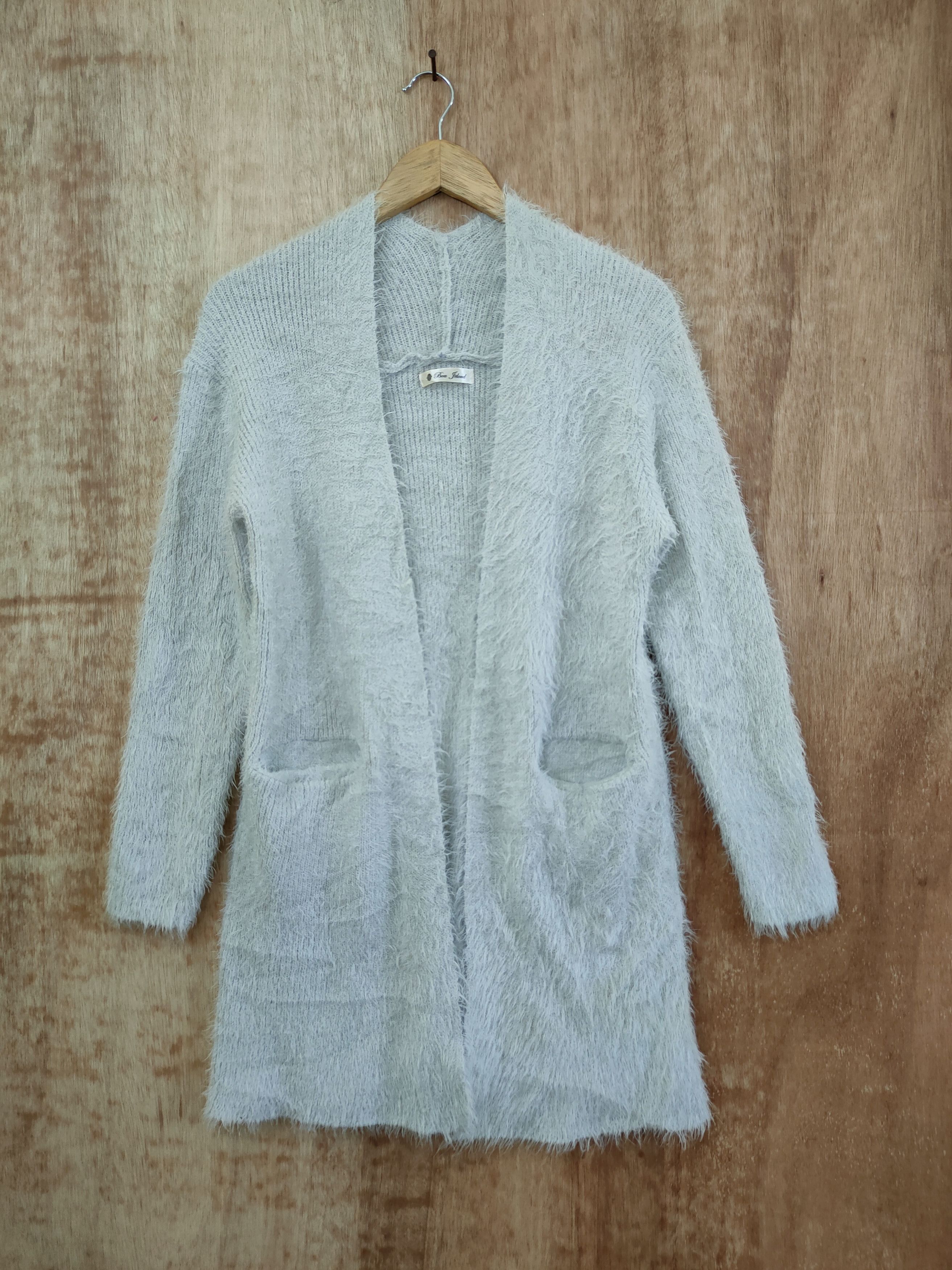 image of Bou Jeloud Mohair Fur Long Cardigan Knitwear Shaggy 46-447 in White, Men's (Size Medium)