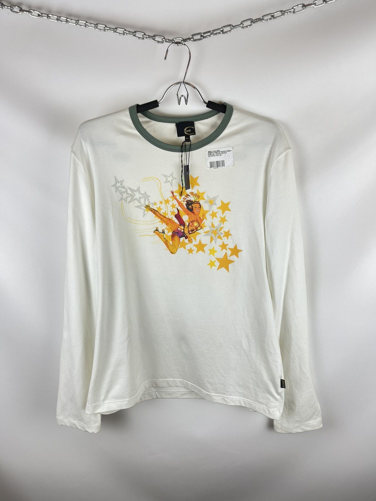 image of Just Cavalli Stars Girl Print Forever Cavalli Longsleeve in White, Men's (Size XL)