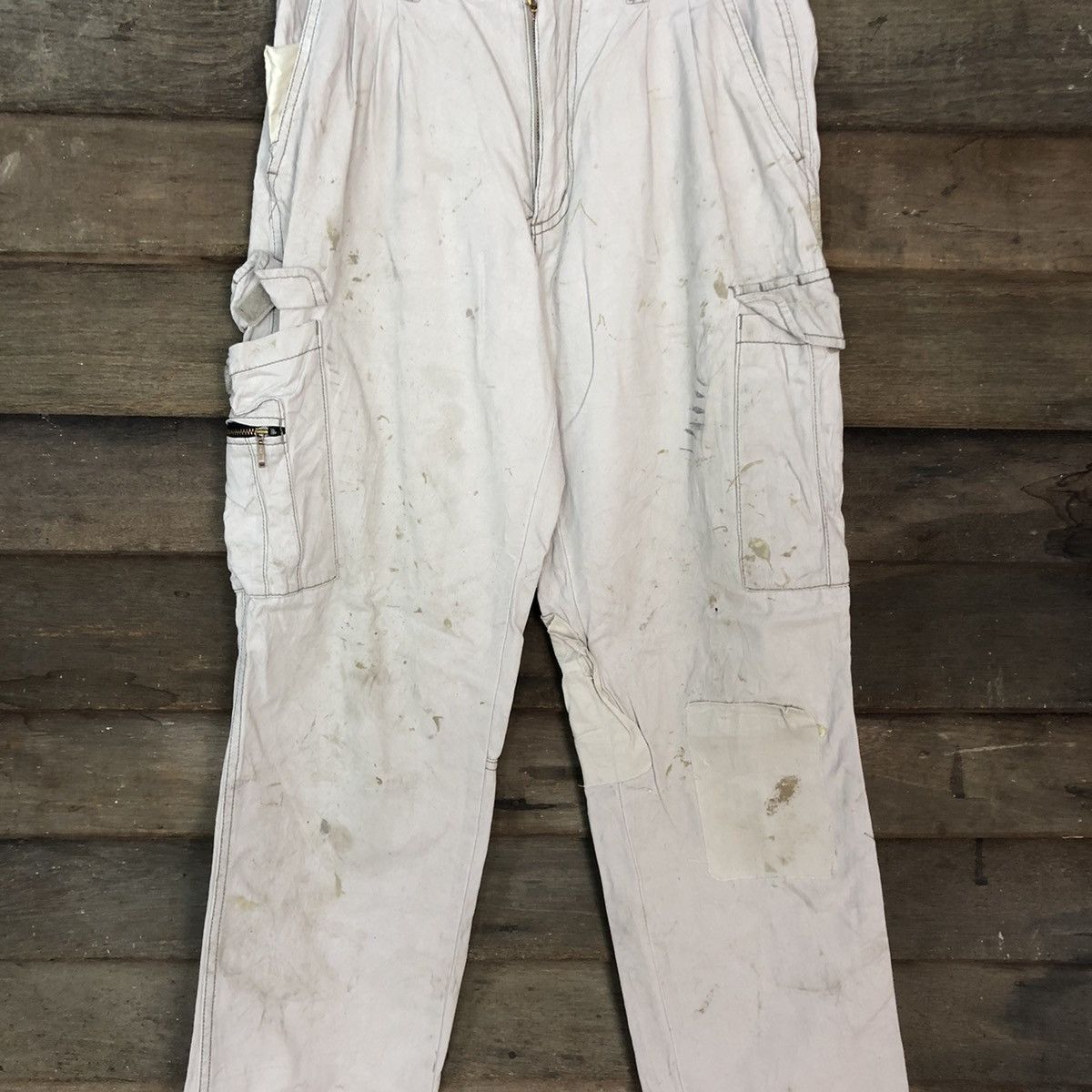 Japanese Brand D Evolution Cream dirty Tactical Cargo Pants #c967 Size US 26 / EU 42 - 4 Thumbnail