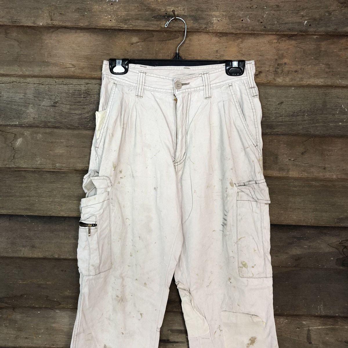 Japanese Brand D Evolution Cream dirty Tactical Cargo Pants #c967 Size US 26 / EU 42 - 2 Thumbnail