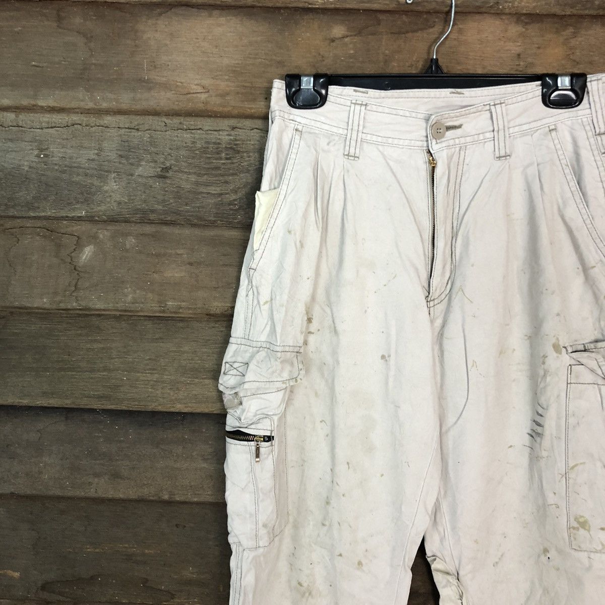 Japanese Brand D Evolution Cream dirty Tactical Cargo Pants #c967 Size US 26 / EU 42 - 6 Thumbnail