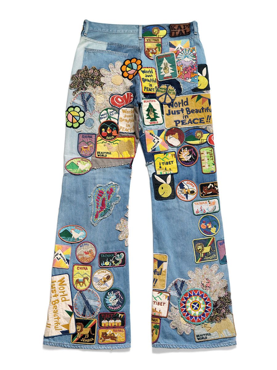 Kapital Kapital 12.5oz 5 Pocket Rat Flared (BEAUTIFUL WORLD INSANE) Size US 32 / EU 48 - 3 Thumbnail