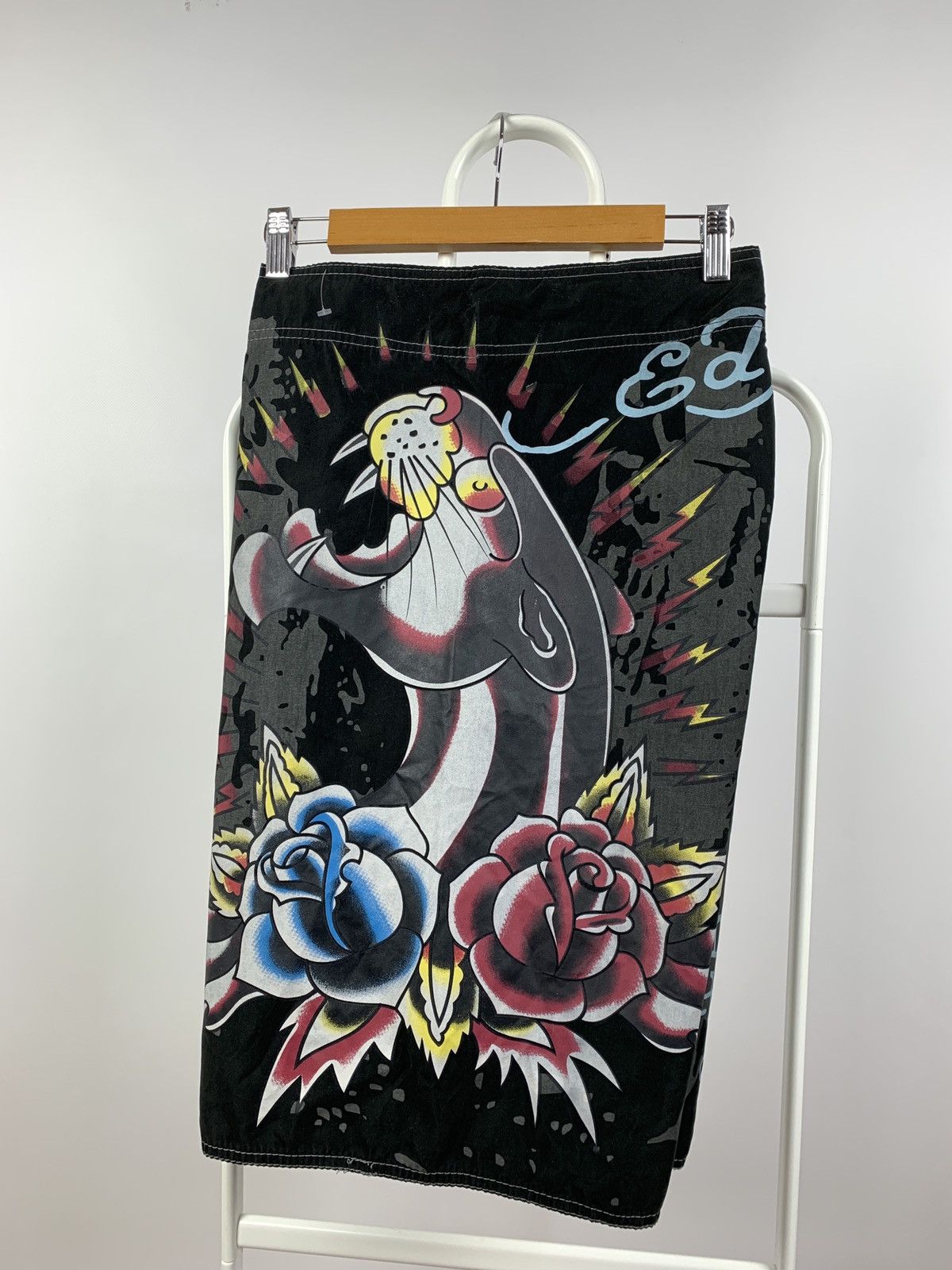 Christian Audigier Vintage Ed Hardy Black Pantera Rose Swimming Shorts Size US 36 / EU 52 - 3 Thumbnail