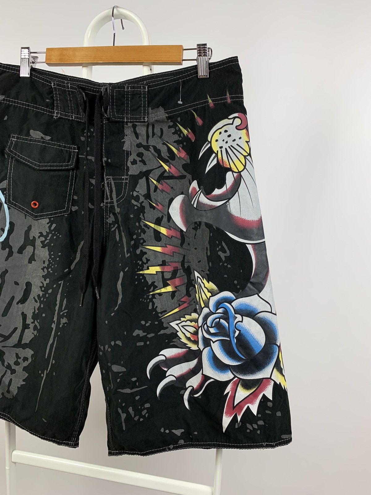 Christian Audigier Vintage Ed Hardy Black Pantera Rose Swimming Shorts Size US 36 / EU 52 - 6 Thumbnail