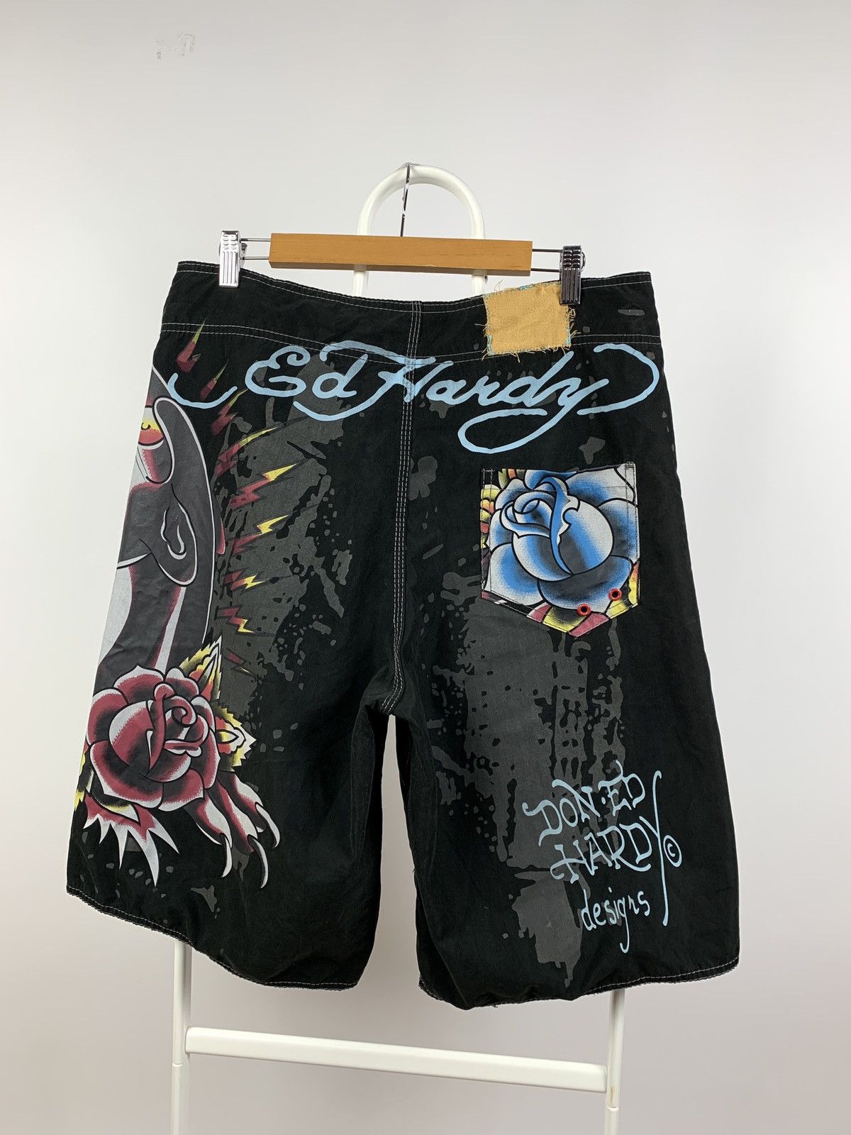 Christian Audigier Vintage Ed Hardy Black Pantera Rose Swimming Shorts Size US 36 / EU 52 - 2 Thumbnail