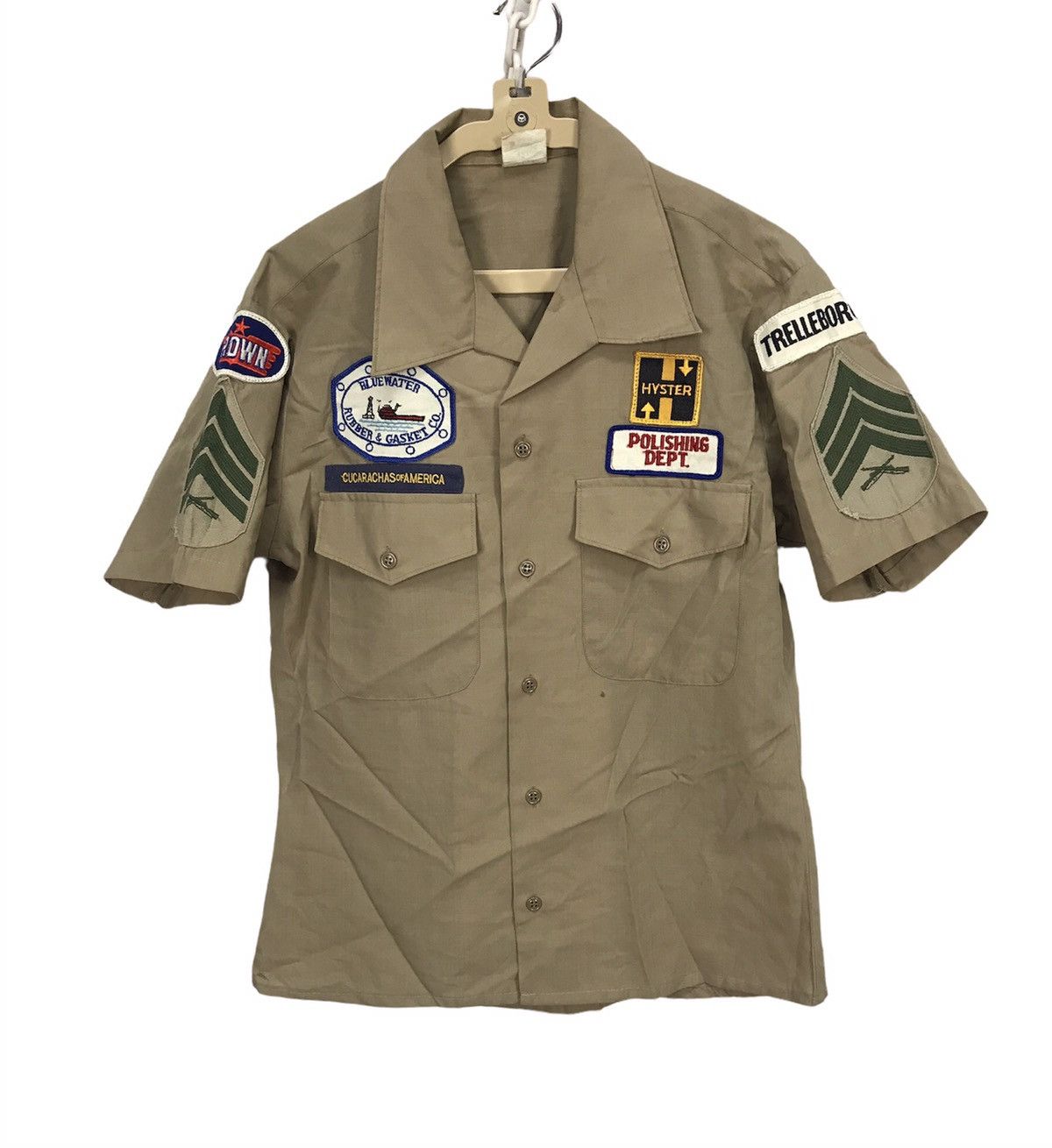 image of Vintage Button Up Shirt With Patches Short Sleeve, Men's (Size Small)