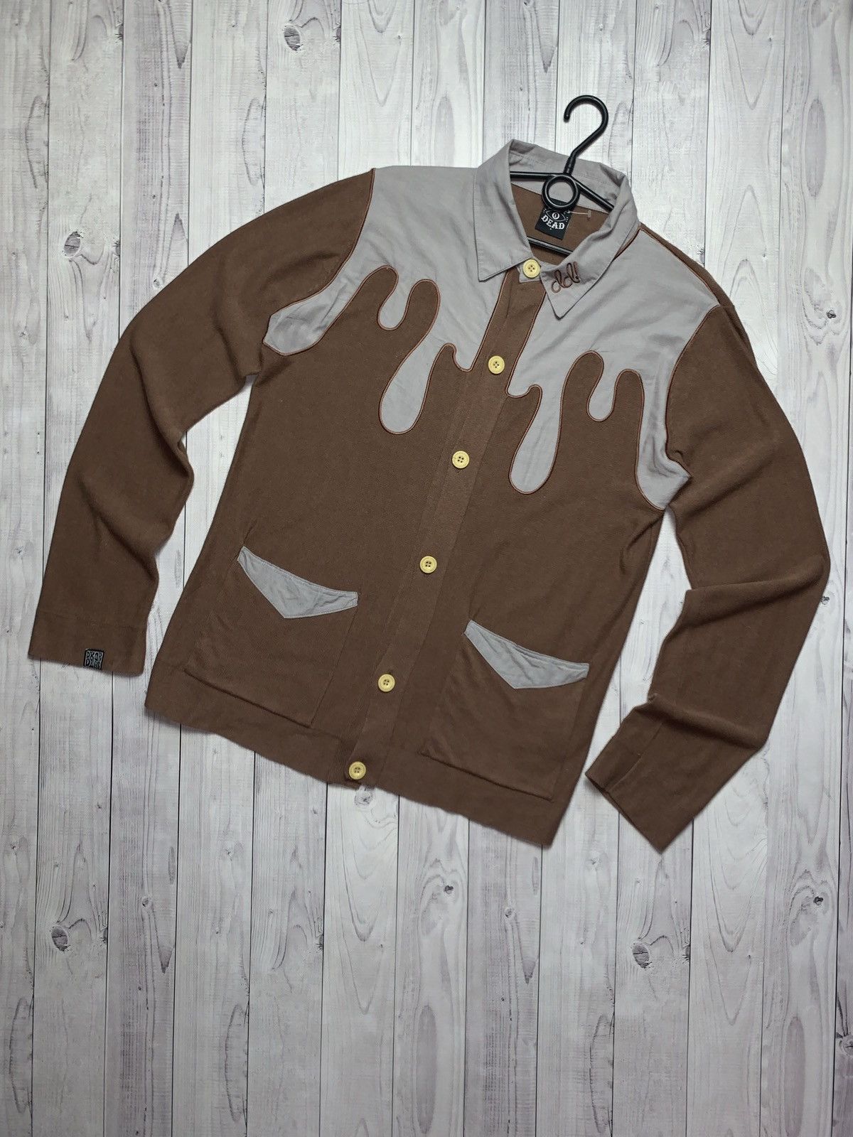 image of Drop Dead Cardigan Sweater Over Shirt Brown, Men's (Size Large)