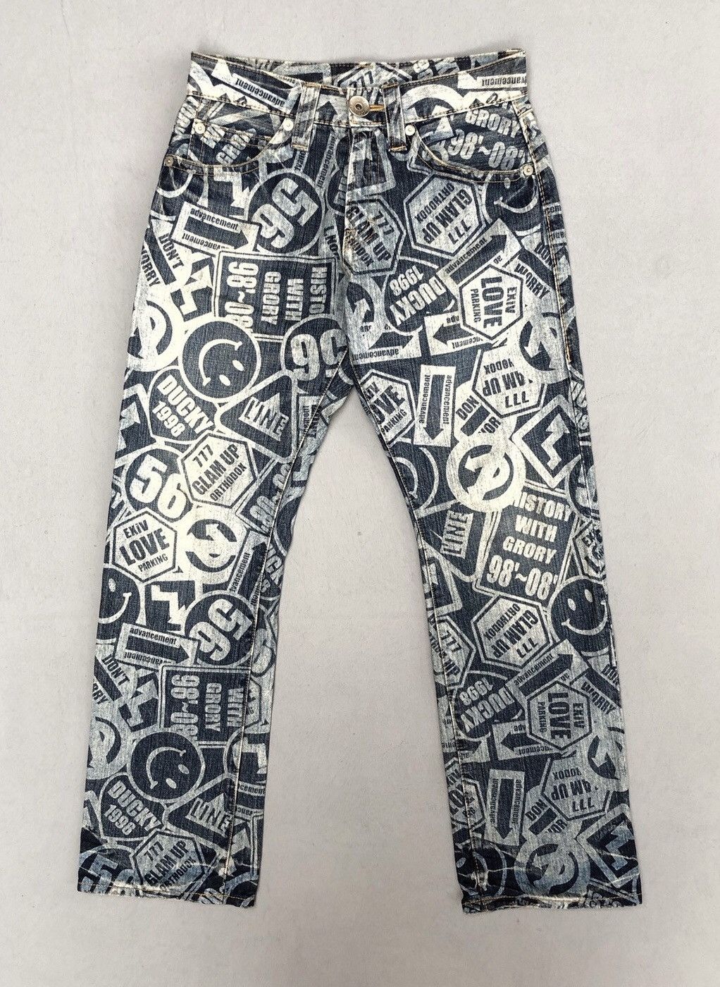 HystericGlamour Style Signboard Logo Full Print Denim Pants