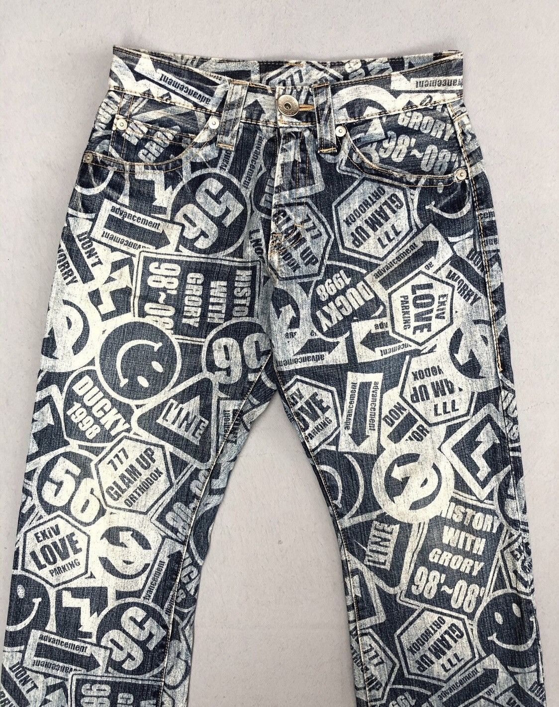 Designer × Japanese Brand HystericGlamour Style Signboard Logo Full Print Denim Pants Size US 29 - 2 Thumbnail