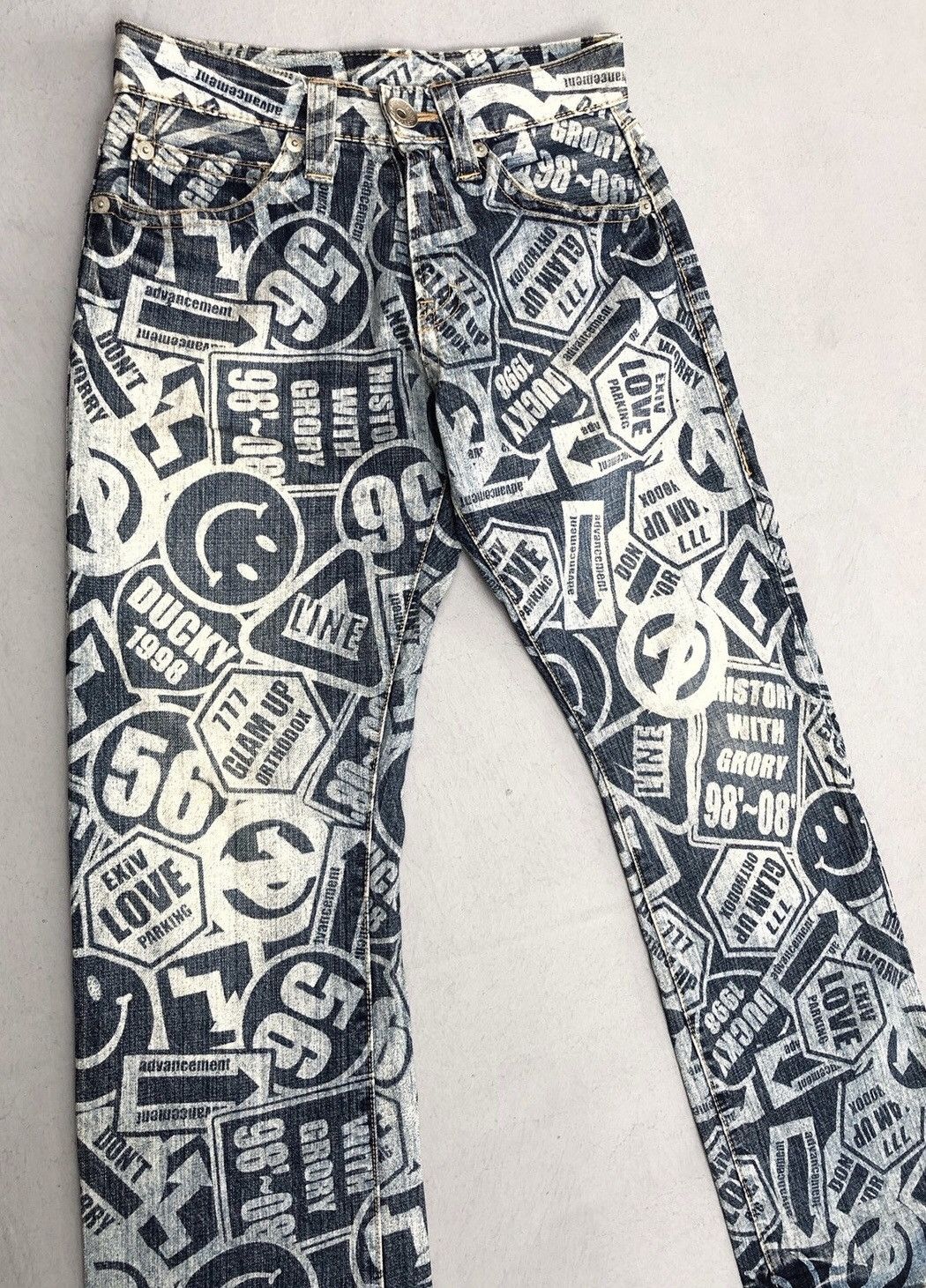 Designer × Japanese Brand HystericGlamour Style Signboard Logo Full Print Denim Pants Size US 29 - 4 Thumbnail