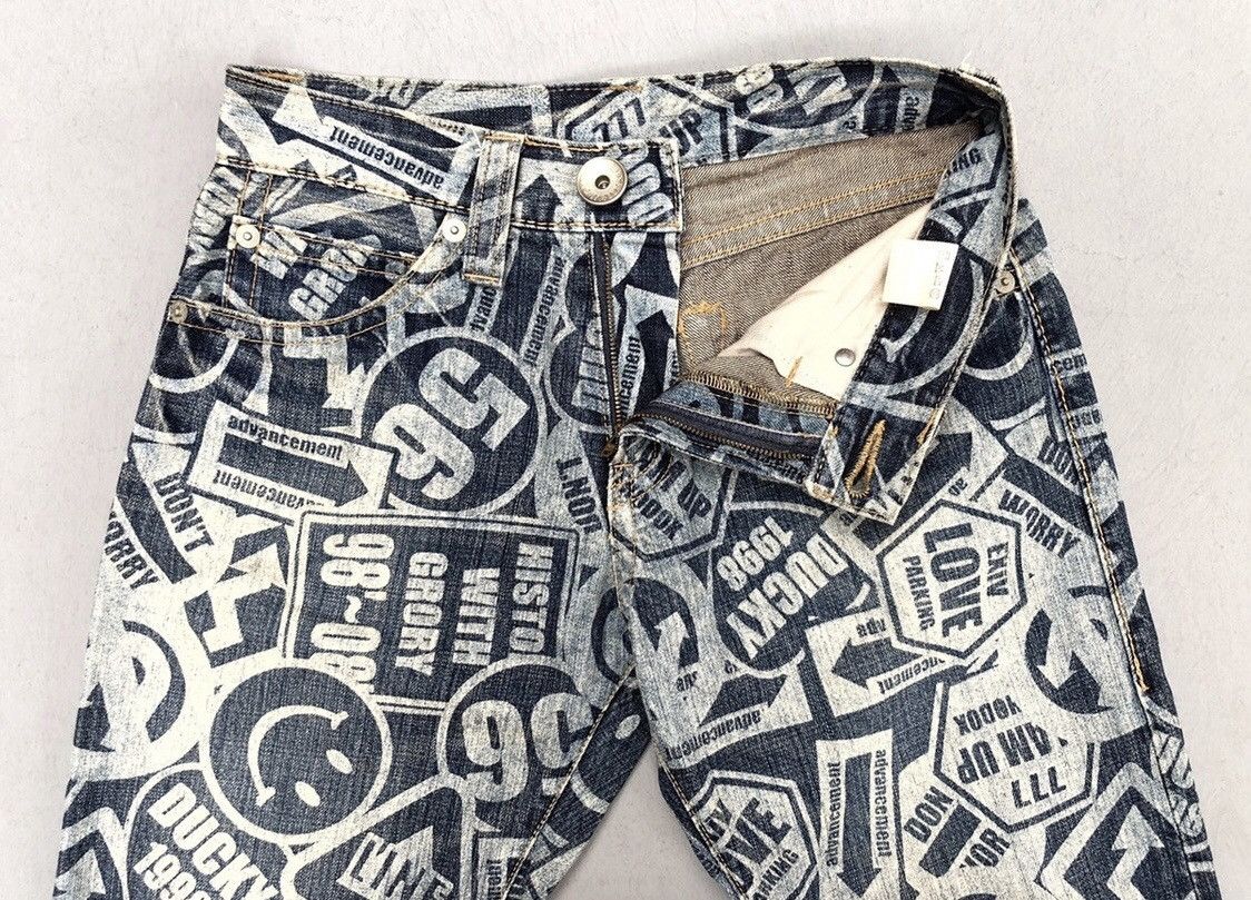 Designer × Japanese Brand HystericGlamour Style Signboard Logo Full Print Denim Pants Size US 29 - 5 Thumbnail