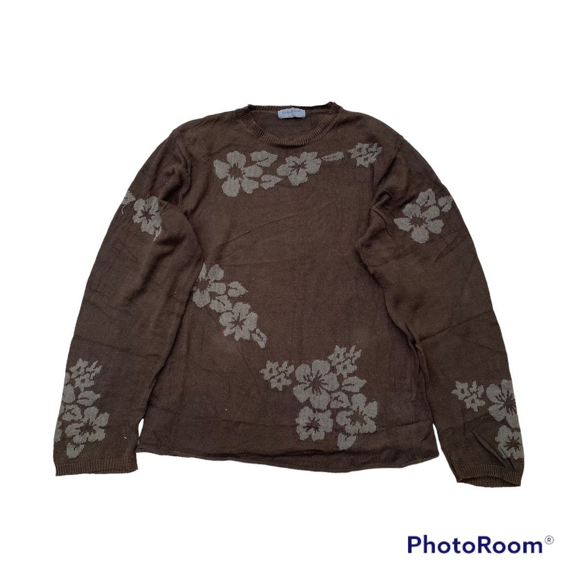 image of Vintage 1998 A/w Yohji Yamamoto Pour Homme Floral Sweater in Olive, Men's (Size Large)