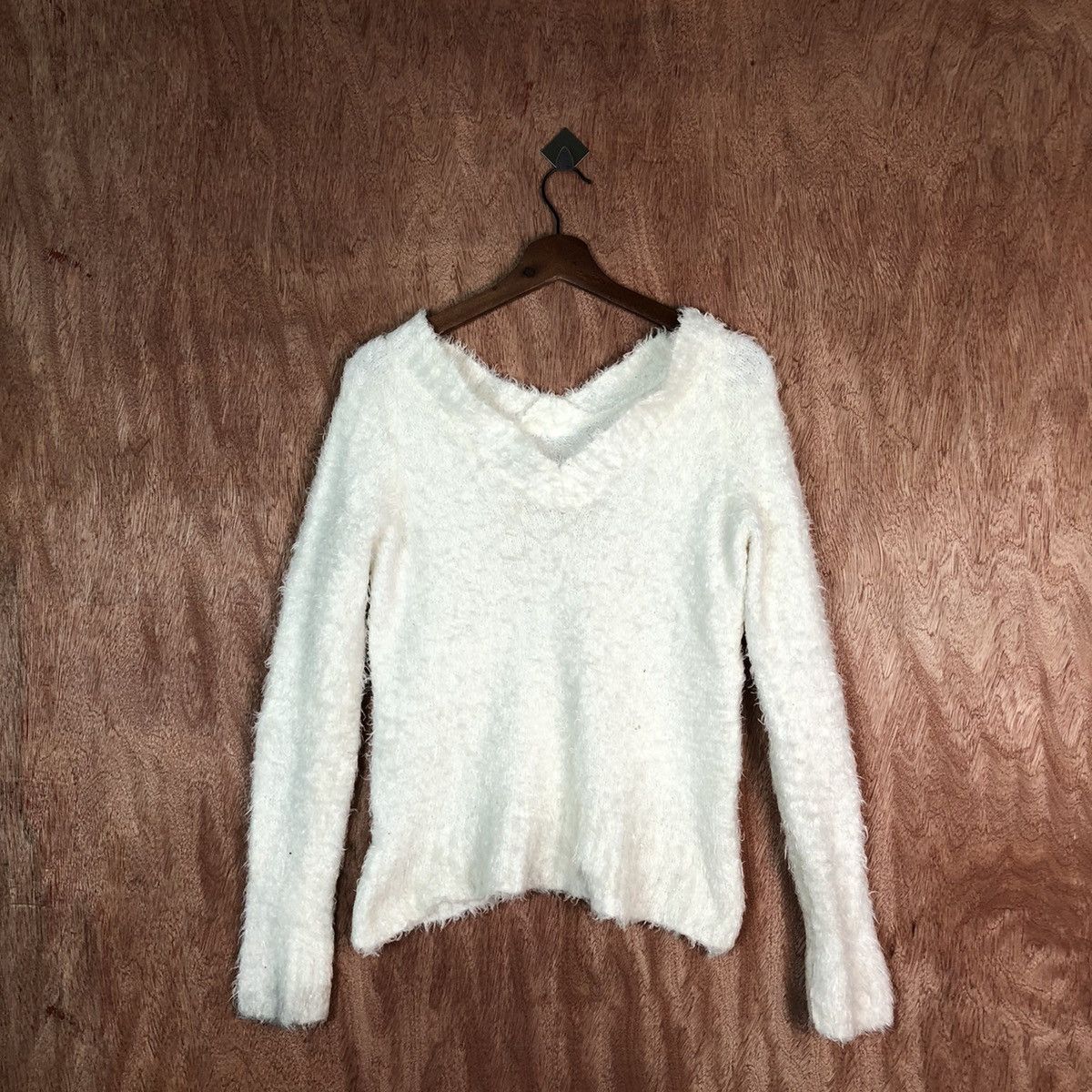 Homespun Knitwear Rich White Shag Shaggy Fur Mohair Knitwear #6612 Size S / US 4 / IT 40 - 1 Thumbnail