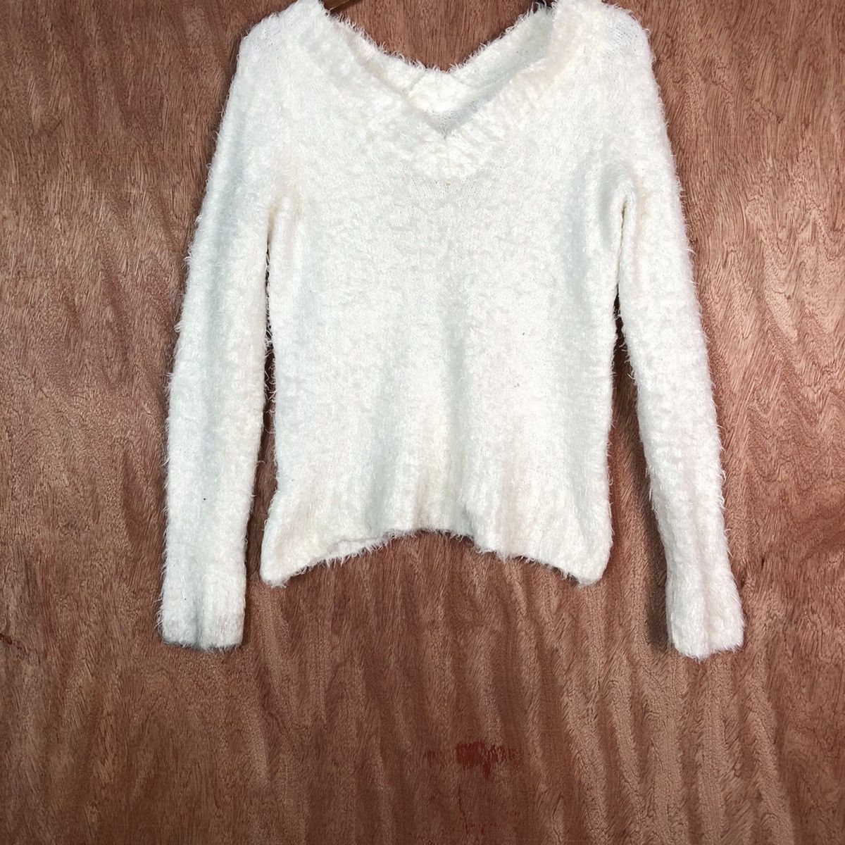 Homespun Knitwear Rich White Shag Shaggy Fur Mohair Knitwear #6612 Size S / US 4 / IT 40 - 3 Thumbnail
