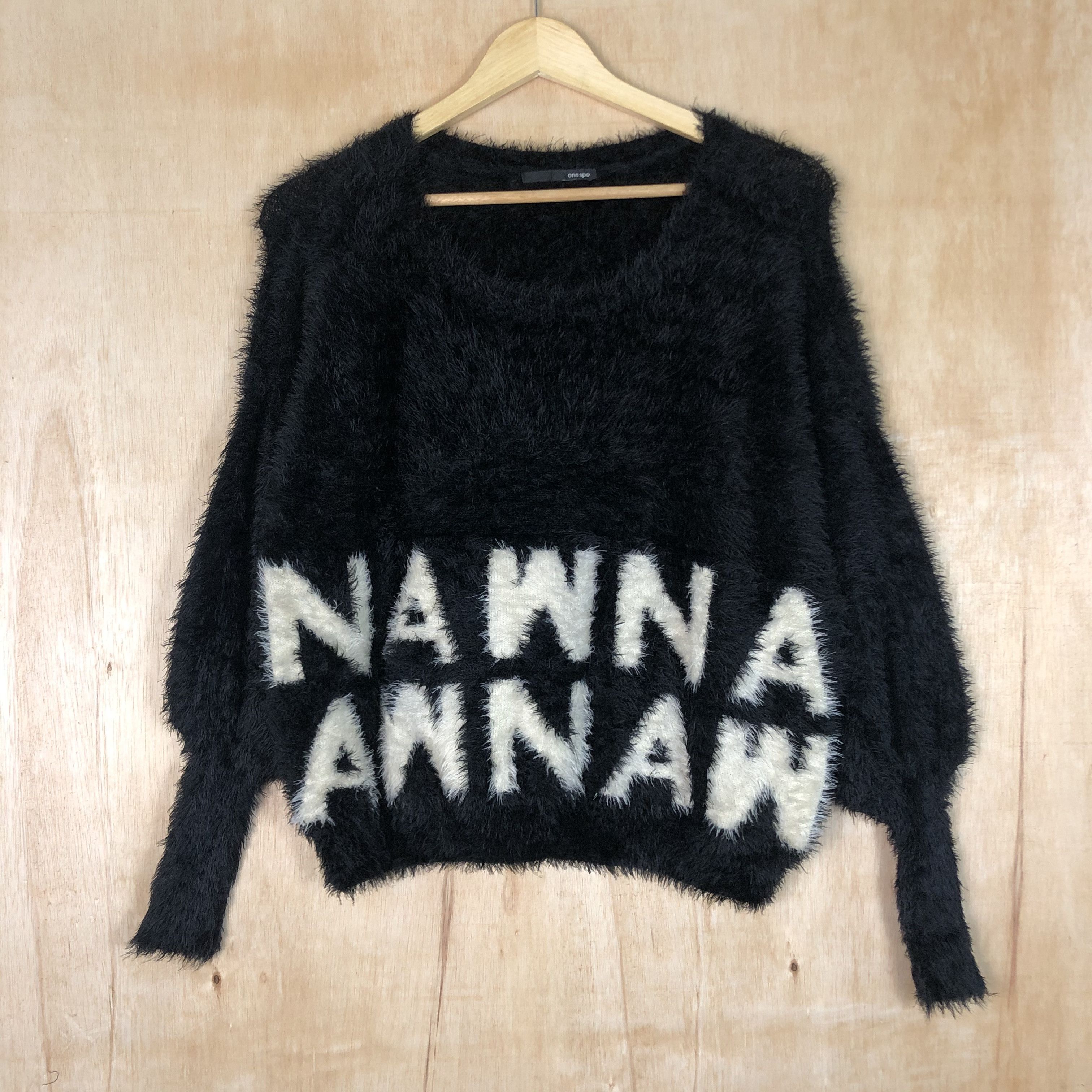 image of Aran Isles Knitwear x Homespun Knitwear One Spo Black Mohair Shag Shaggy Knitwear C076 (Size Medium