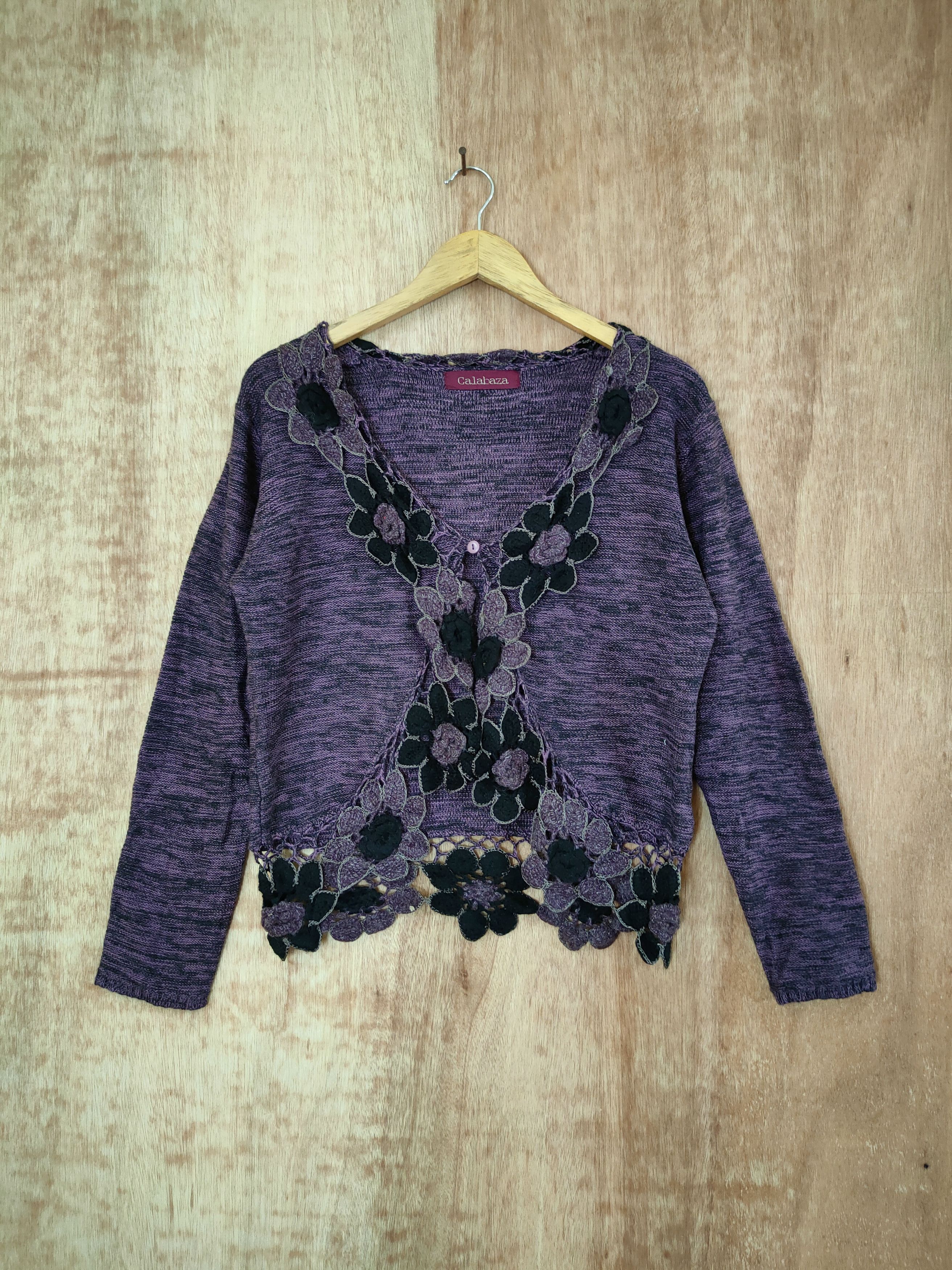 Vintage Kalabaza art flower knitwear japan purple cardigan #46-655 Size M / US 6-8 / IT 42-44 - 1 Thumbnail