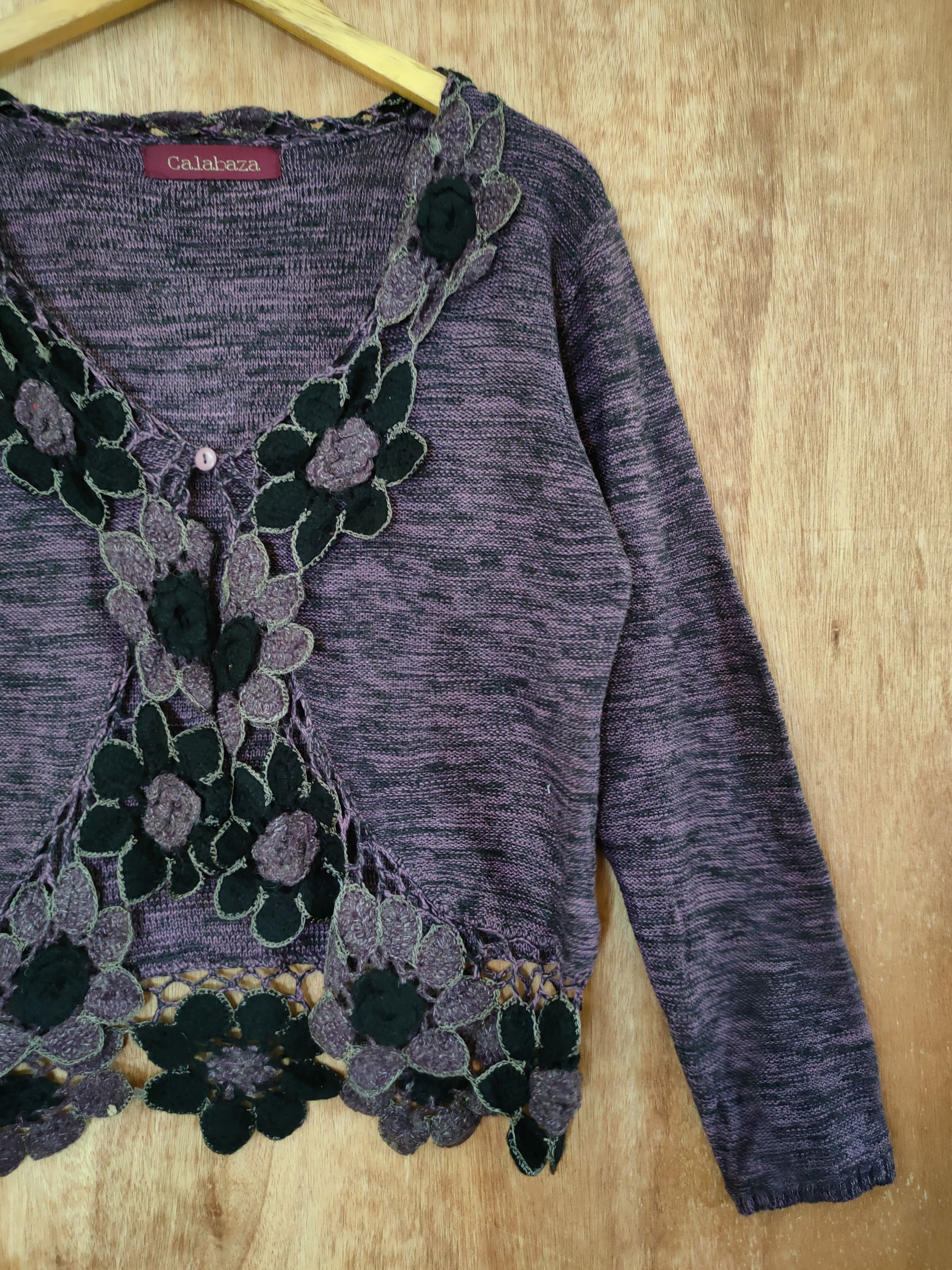Vintage Kalabaza art flower knitwear japan purple cardigan #46-655 Size M / US 6-8 / IT 42-44 - 3 Thumbnail
