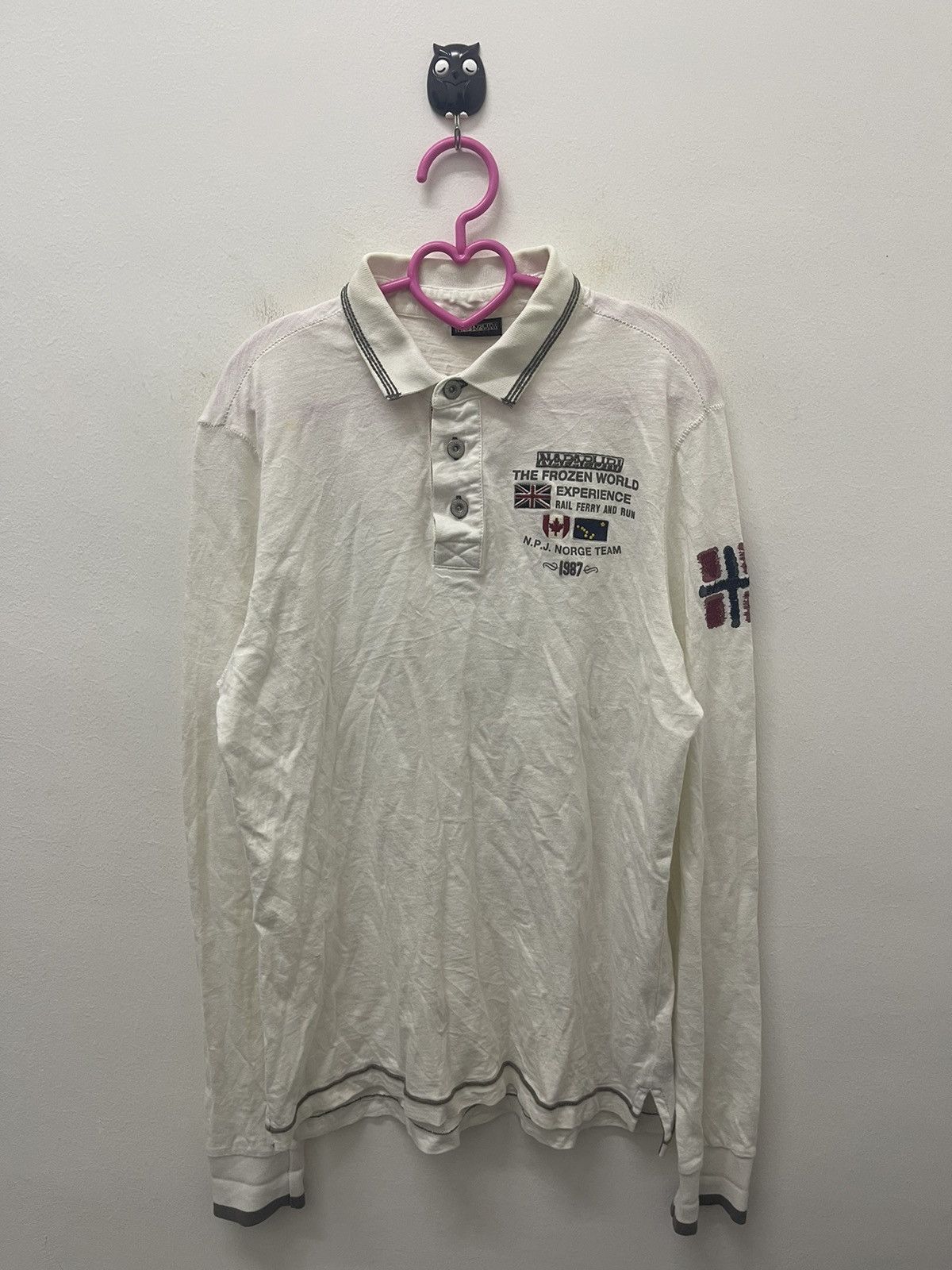 image of Vintage Napapijri Long Sleeves Polo in White, Men's (Size Small)