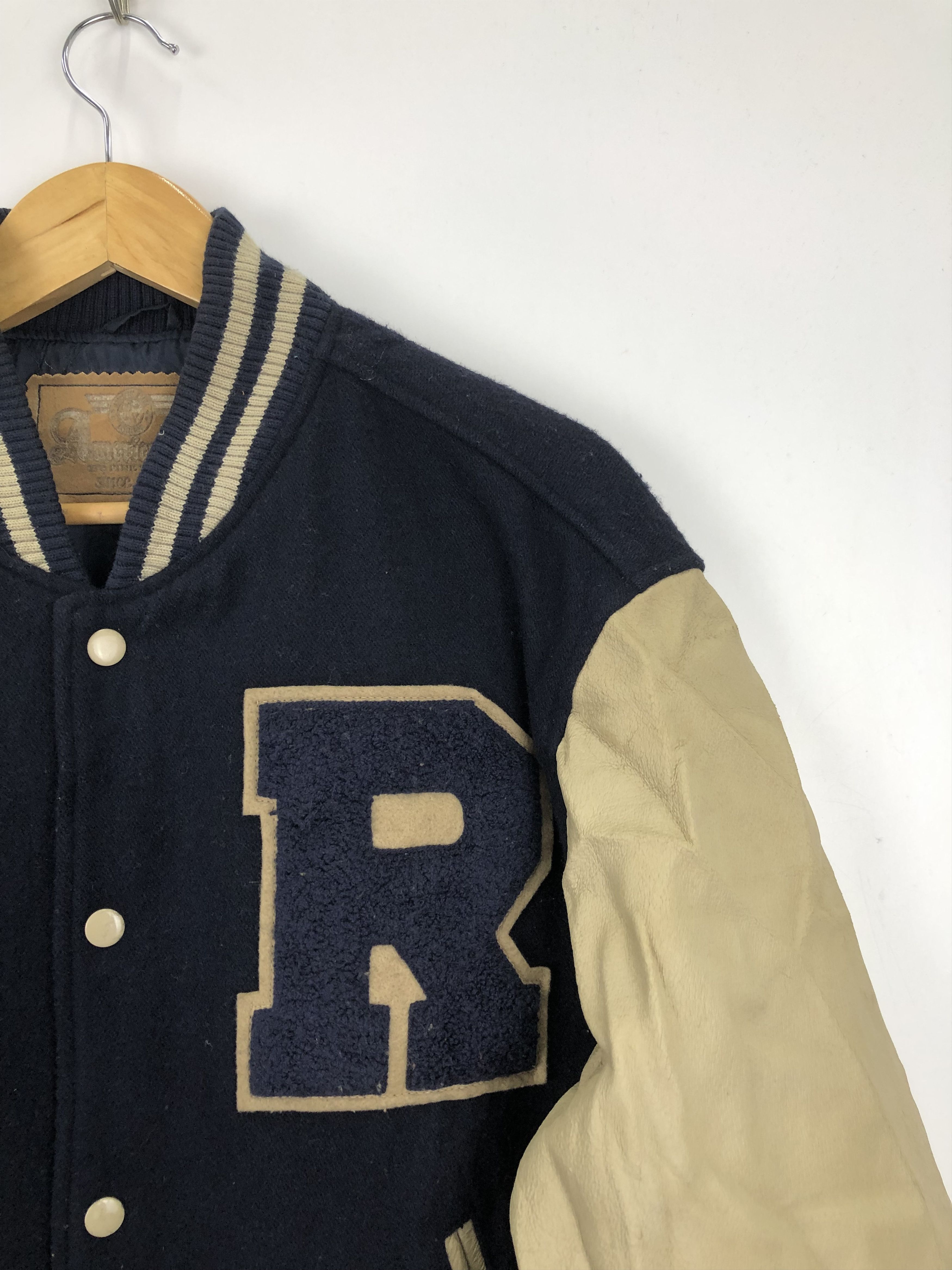 Japanese Brand × Vintage Vintage 90s Japanese Brand Leather Sleeve Varsity V0383 Size US M / EU 48-50 / 2 - 4 Thumbnail