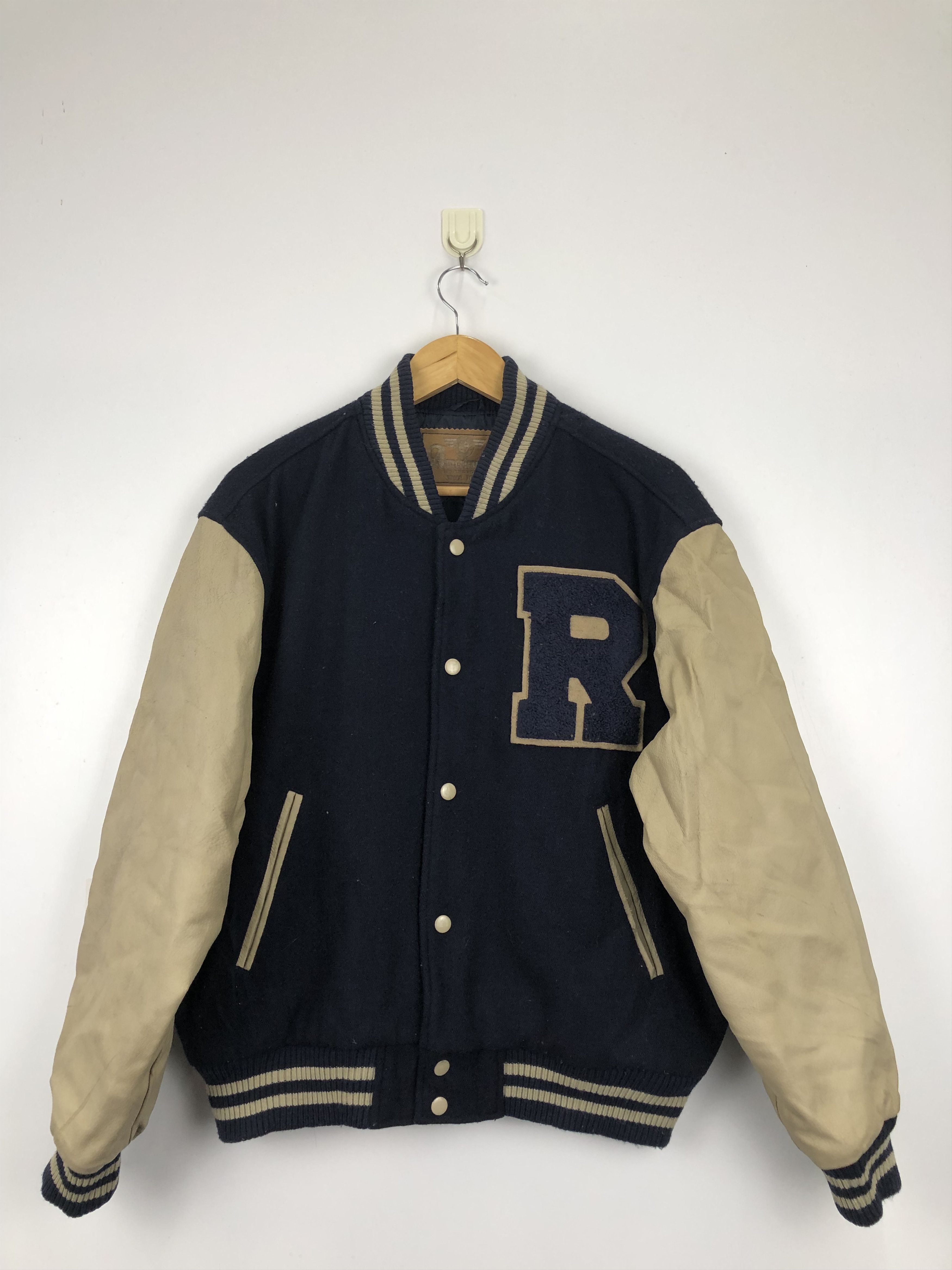 Japanese Brand × Vintage Vintage 90s Japanese Brand Leather Sleeve Varsity V0383 Size US M / EU 48-50 / 2 - 1 Thumbnail