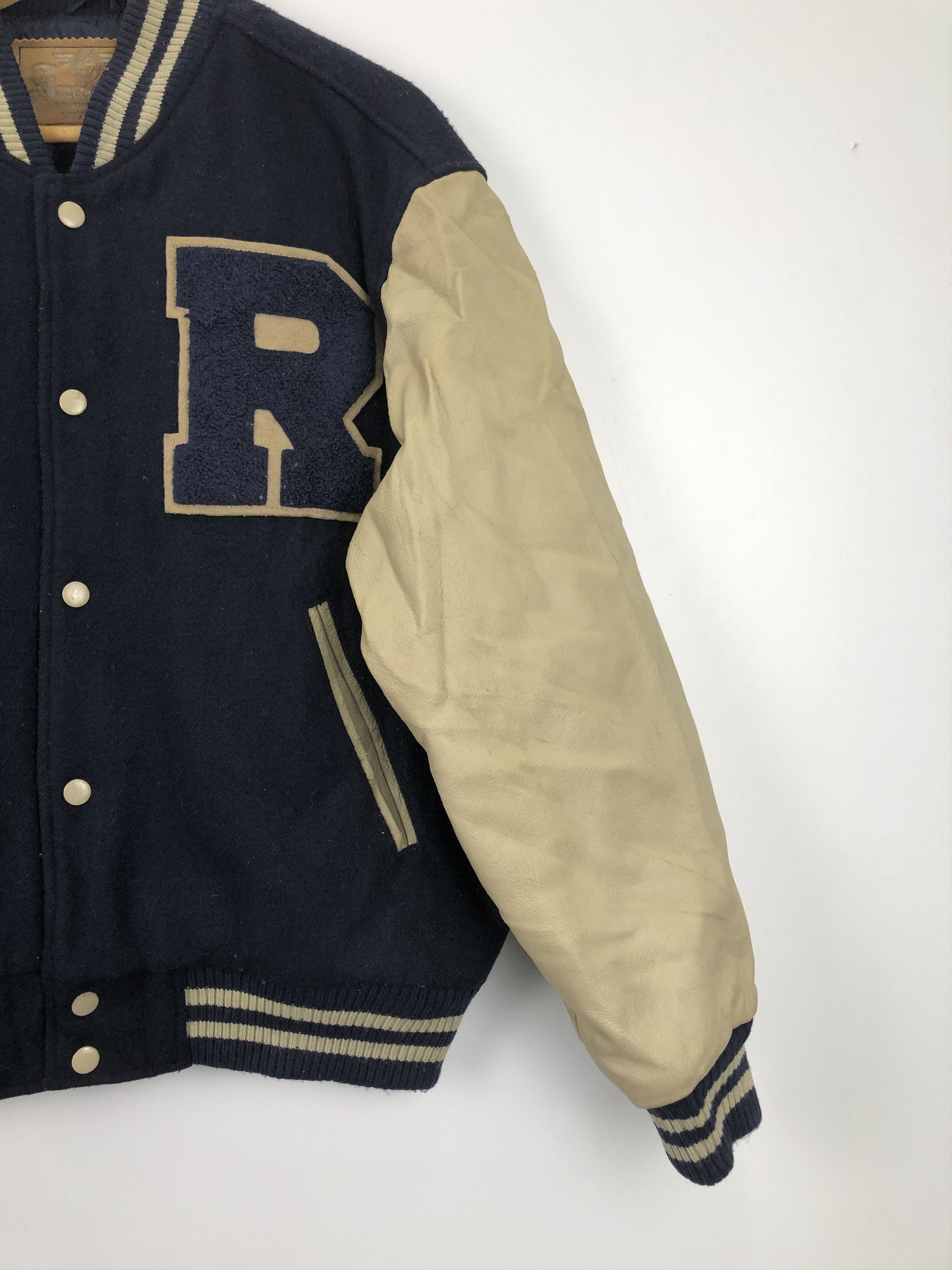 Japanese Brand × Vintage Vintage 90s Japanese Brand Leather Sleeve Varsity V0383 Size US M / EU 48-50 / 2 - 3 Thumbnail
