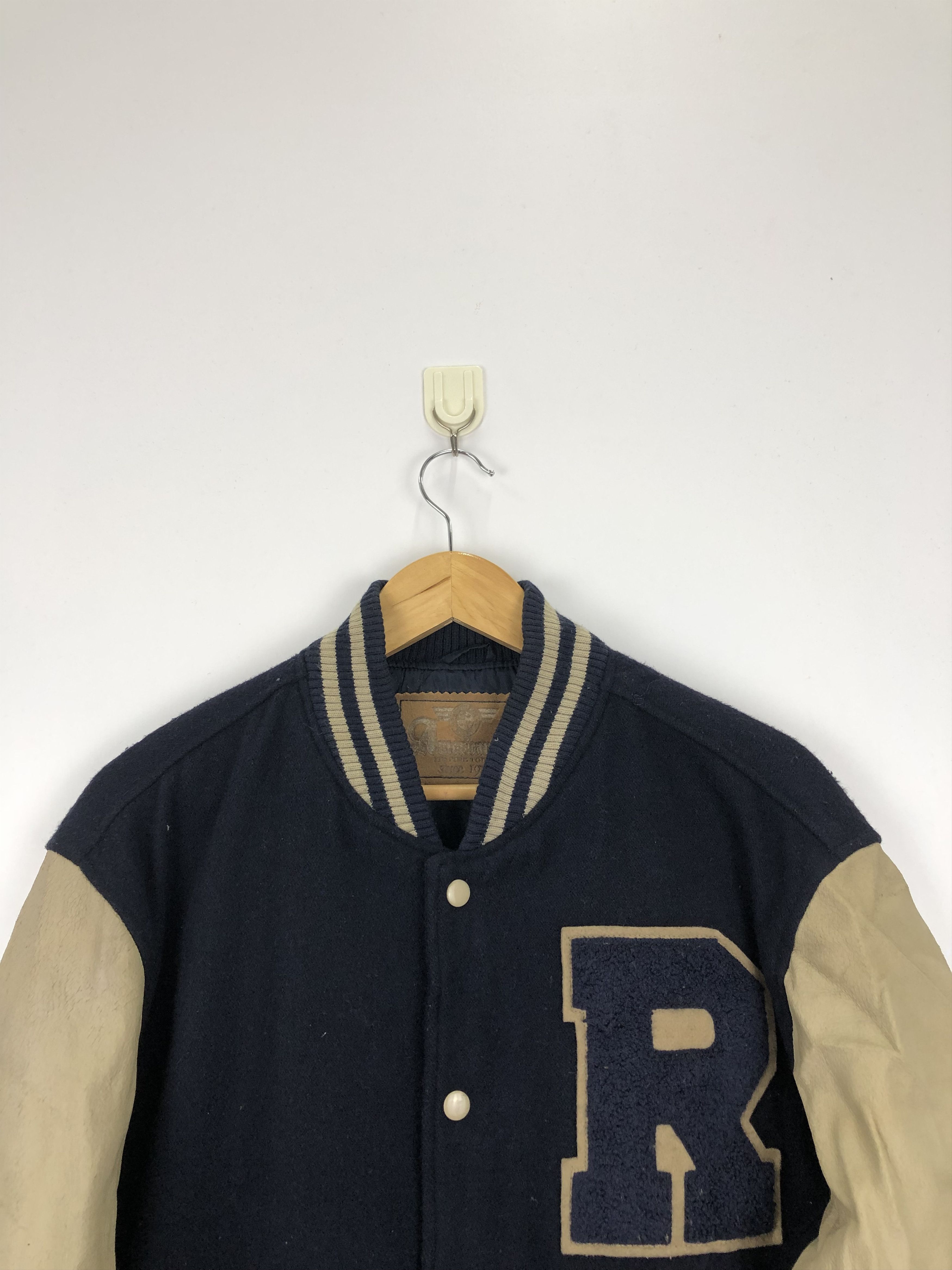 Japanese Brand × Vintage Vintage 90s Japanese Brand Leather Sleeve Varsity V0383 Size US M / EU 48-50 / 2 - 2 Thumbnail