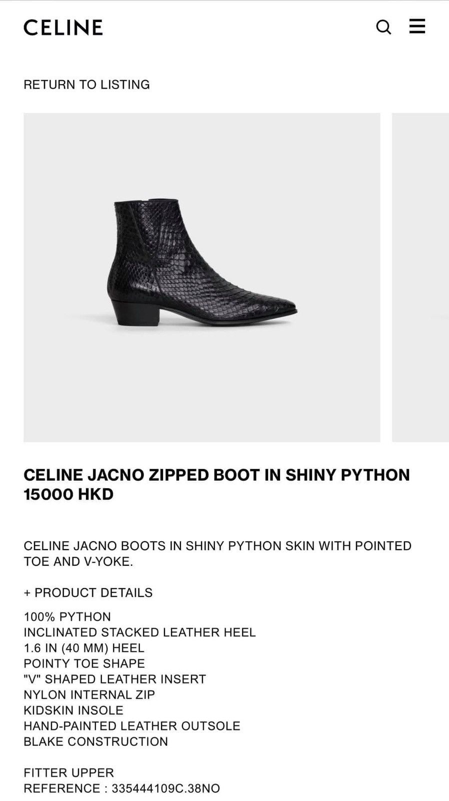 Celine × Hedi Slimane 19SS 40mm Python Jacno Zipped Boots sz40/41.5 Size US 8.5 / EU 41-42 - 9 Thumbnail