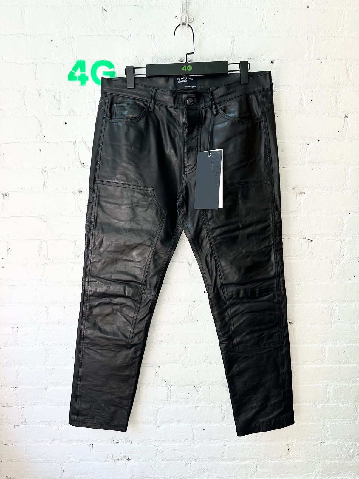 Pre-owned Enfants Riches Deprimes Erd Leather Double Knee Carpenter Pants 4gseller In Black