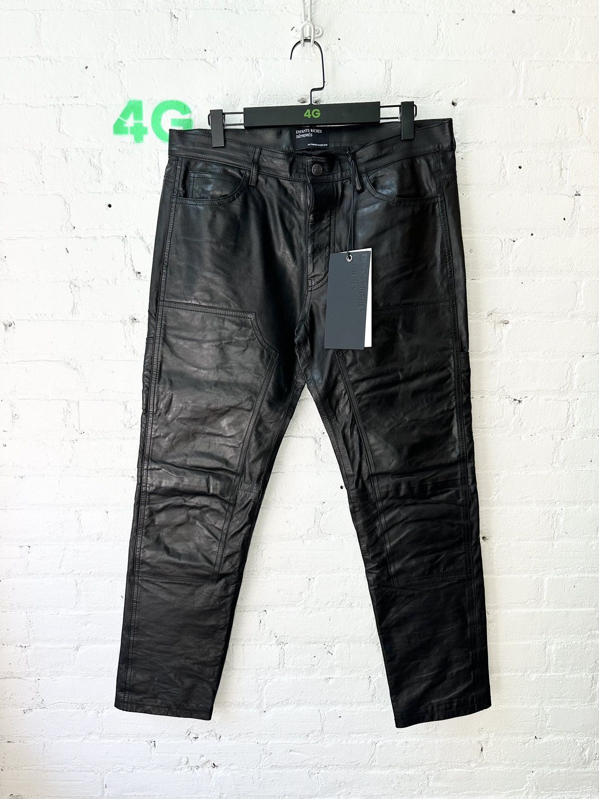 Pre-owned Enfants Riches Deprimes Erd Leather Double Knee Carpenter Pants 4gseller In Black