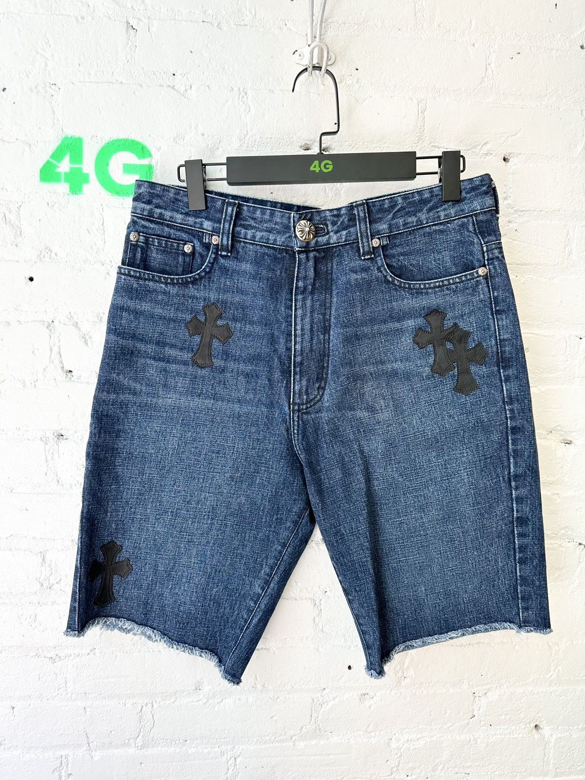 Image of Chrome Hearts Denim Jean Summer Shorts Patch Cross Fit28-31 in Blue, Men's (Size 30)