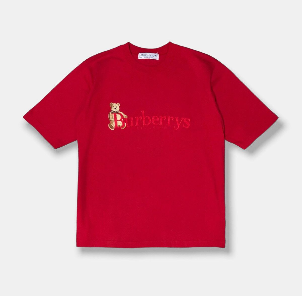 image of 90's Burberrys Bear Red T-Shirt Embroidery Logo, Men's (Size Medium)