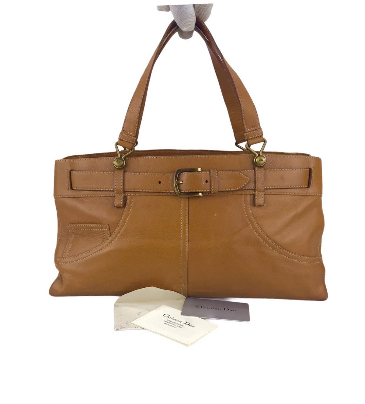 auth Christian Dior Leather Horizontal Tote Bag in Brown, Men's