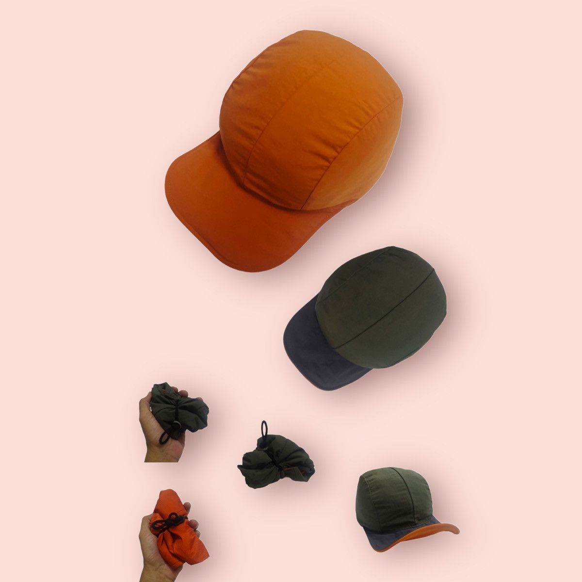 image of Montbell Foldable/packable Pocket Outdoor Cap in Green/Orange, Men's
