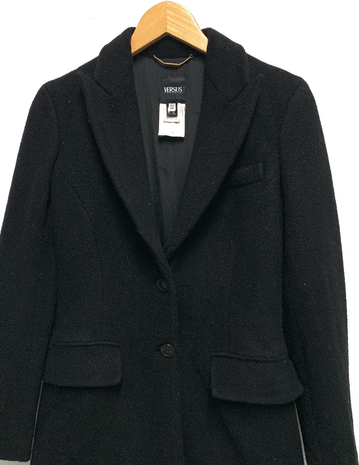 ☃️ Versace Jacket Black Chester Coat Wool Long Waist Pocket