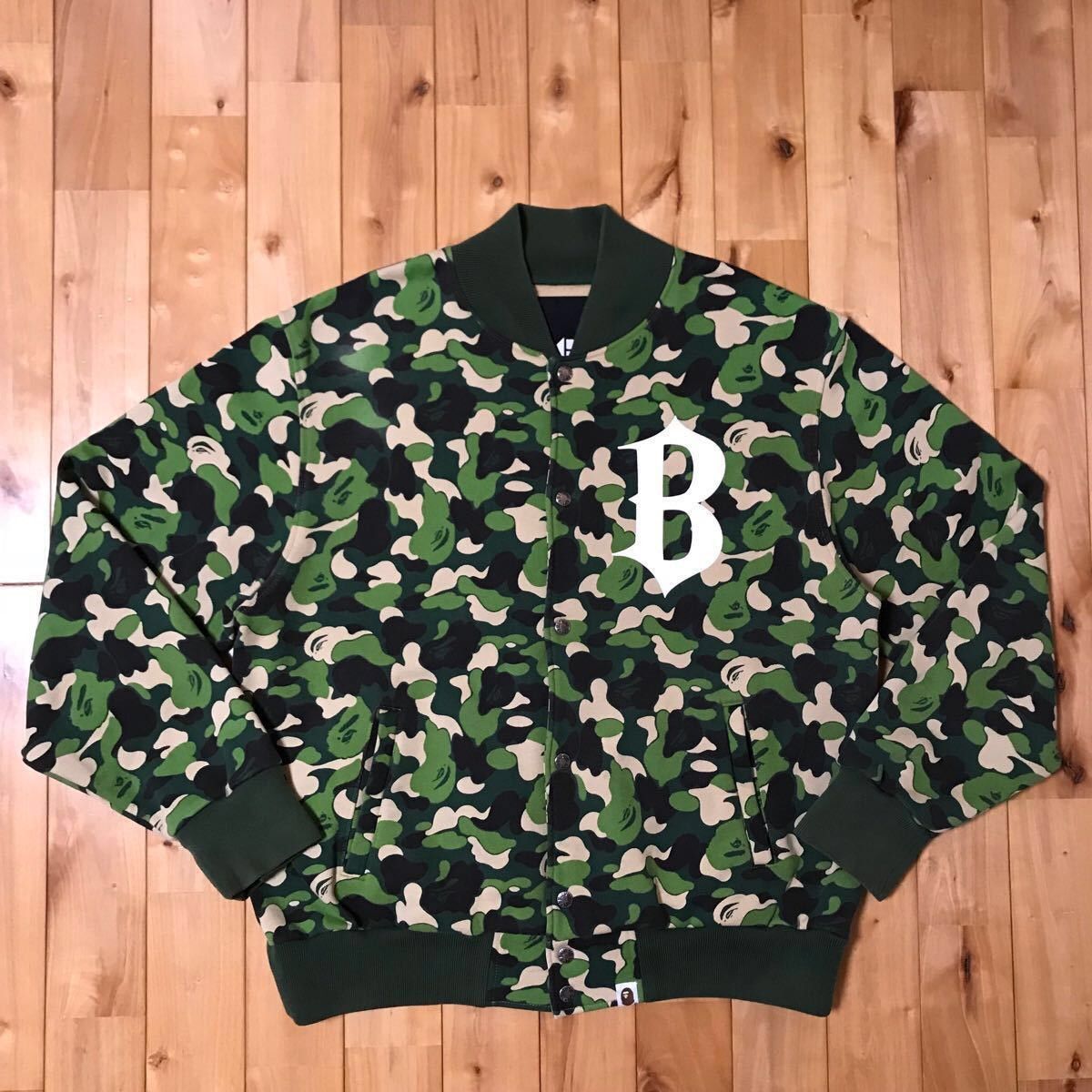 Pre-owned Abc Camo Green Sweat Varsity Jacket A Bathing Ape In Camo