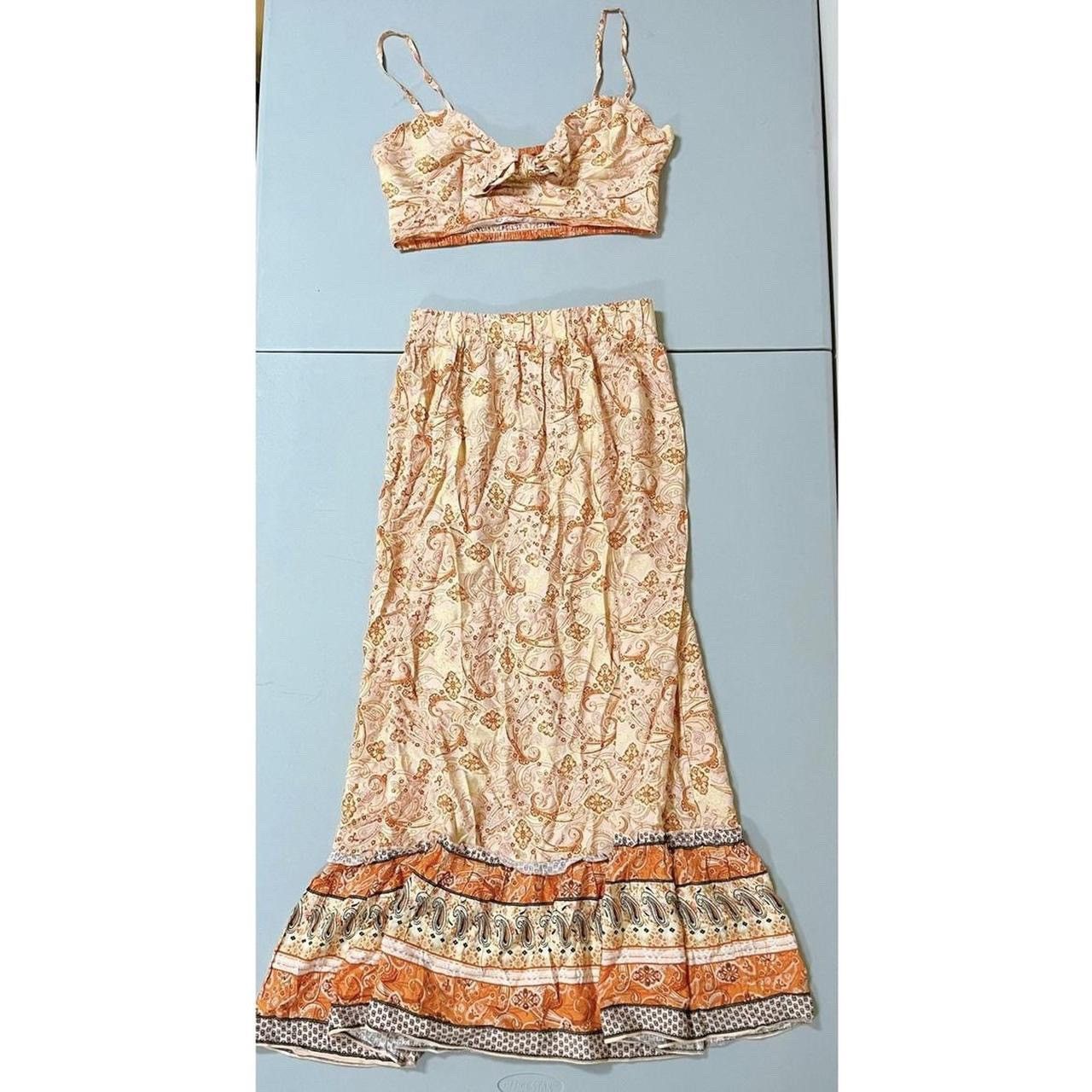Orange Paisley Crop Top and Maxi Skirt Coords Matching Set 🌻