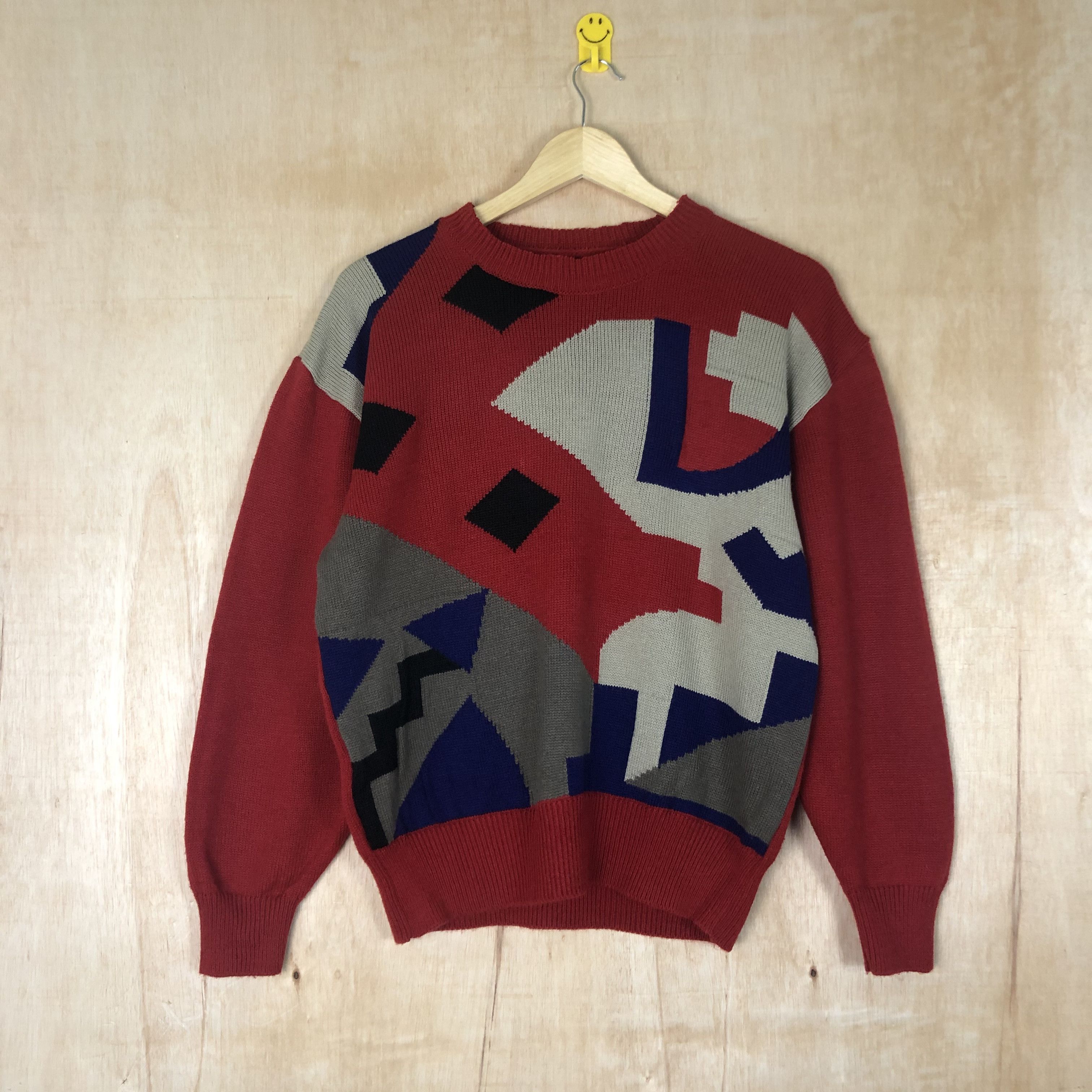 image of Coloured Cable Knit Sweater x Homespun Knitwear Japan Art Red Black Knitwear Sweatshirt C015 (Size 