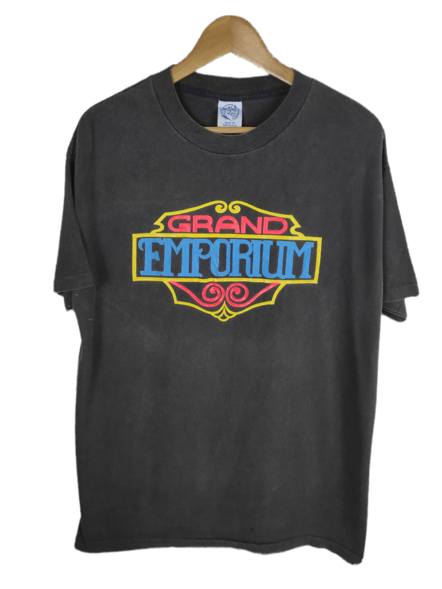 image of Band Tees x Rock T Shirt Vintage Faded Grand Emporium Blue Alive Award Band Shirt (Size Large)