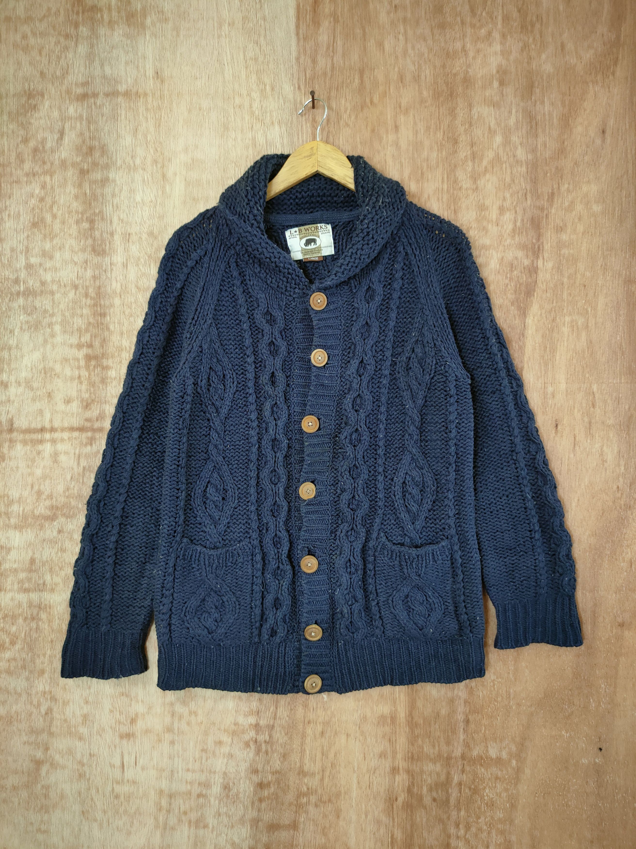 image of Aran Isles Knitwear x Cardigan Lab Works Aran Isle Cable Knitwear Cardigan Japan 46-677 in Blue (Si