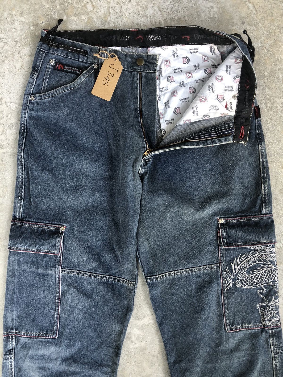 Japanese Brand Grass Hither Embroidered Jeans Cargo Pants Size US 34 / EU 50 - 3 Thumbnail