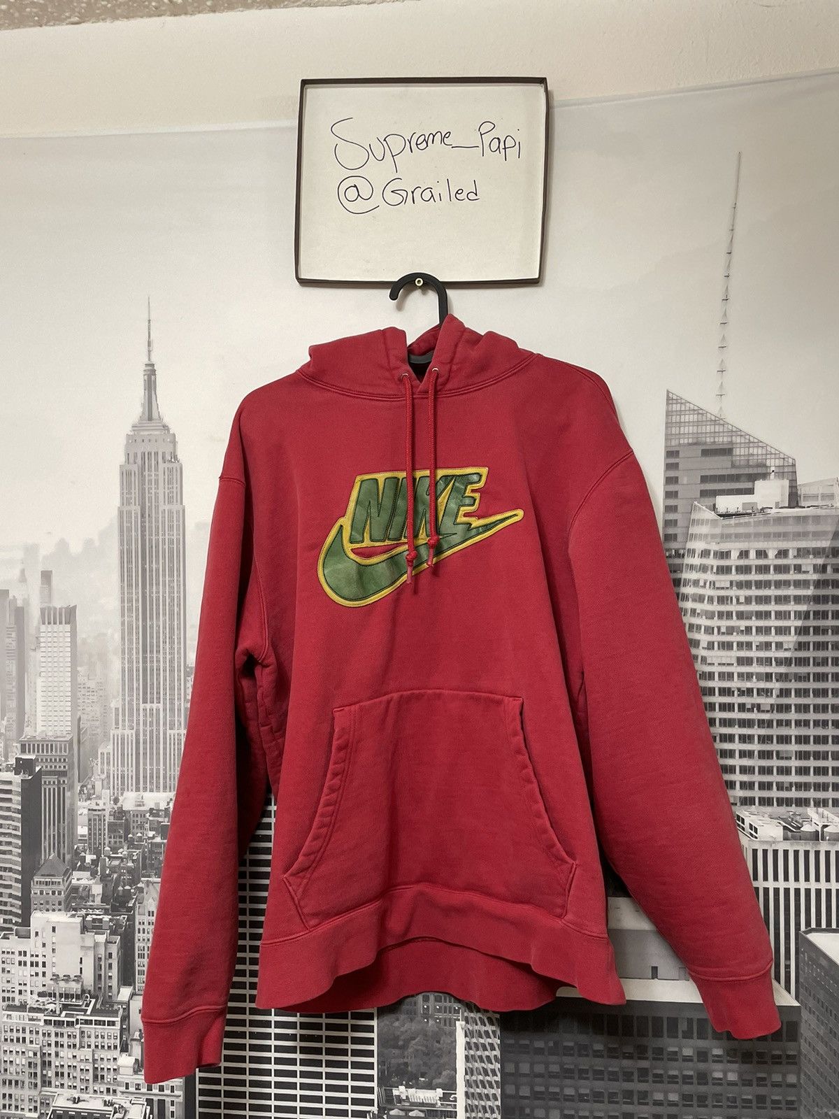 Supreme Nike Leather Applique Hooded Sweatshirt Red - Size Large