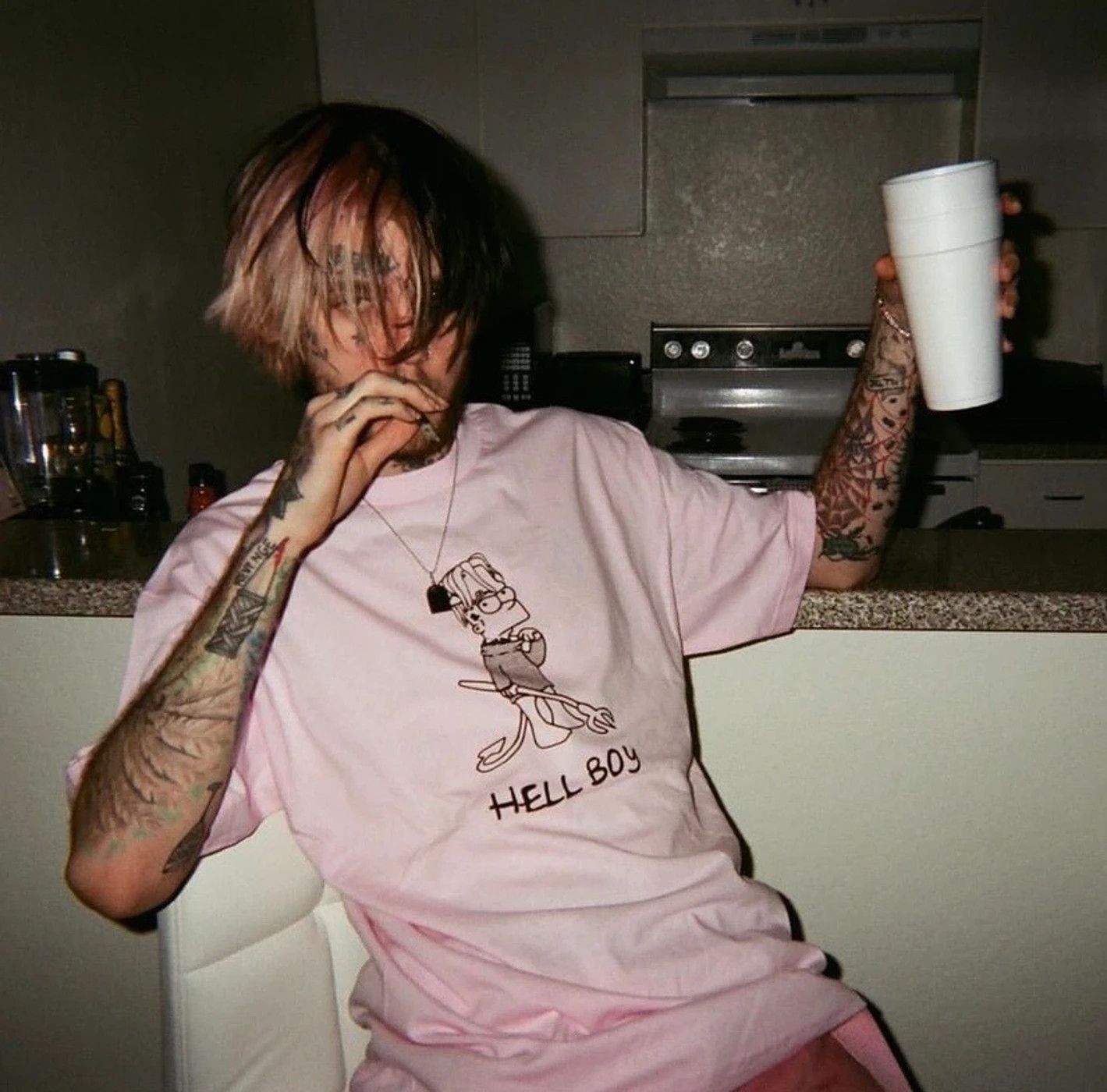 image of Lil Peep Hellboy Pink T-Shirt 2X-Large, Men's (Size 2XL)