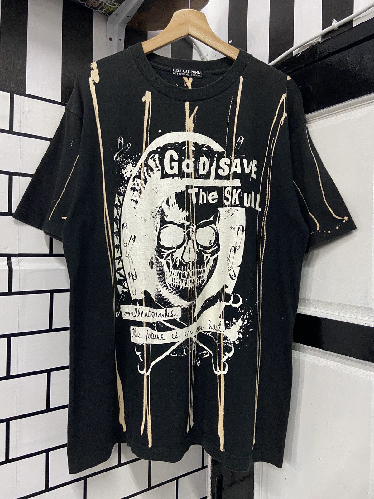image of Seditionaries Hell Cat Punks God Save The Skull Tee in Black, Men's (Size Large)
