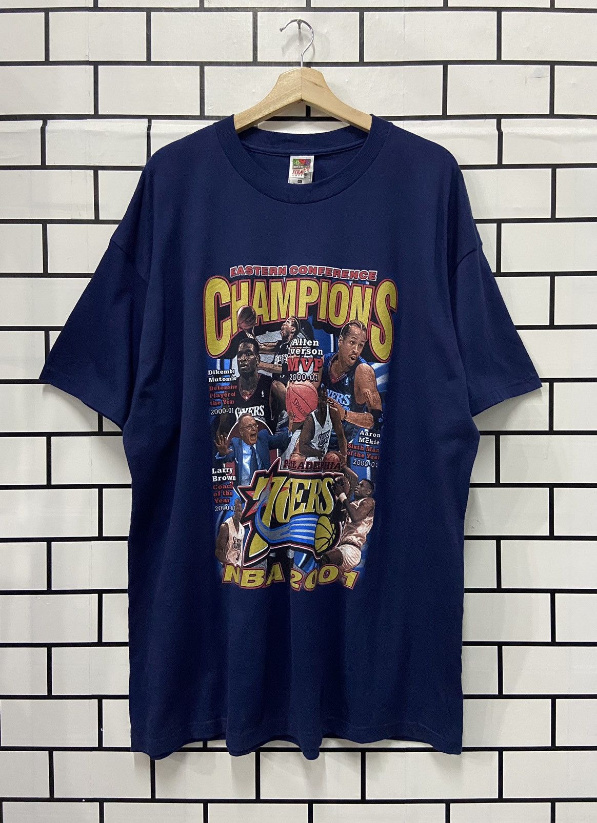 image of Fruit Of The Loom x NBA Vintage 76Ers Eastern Conference Champions Allen Inverson in Dark Blue (Siz