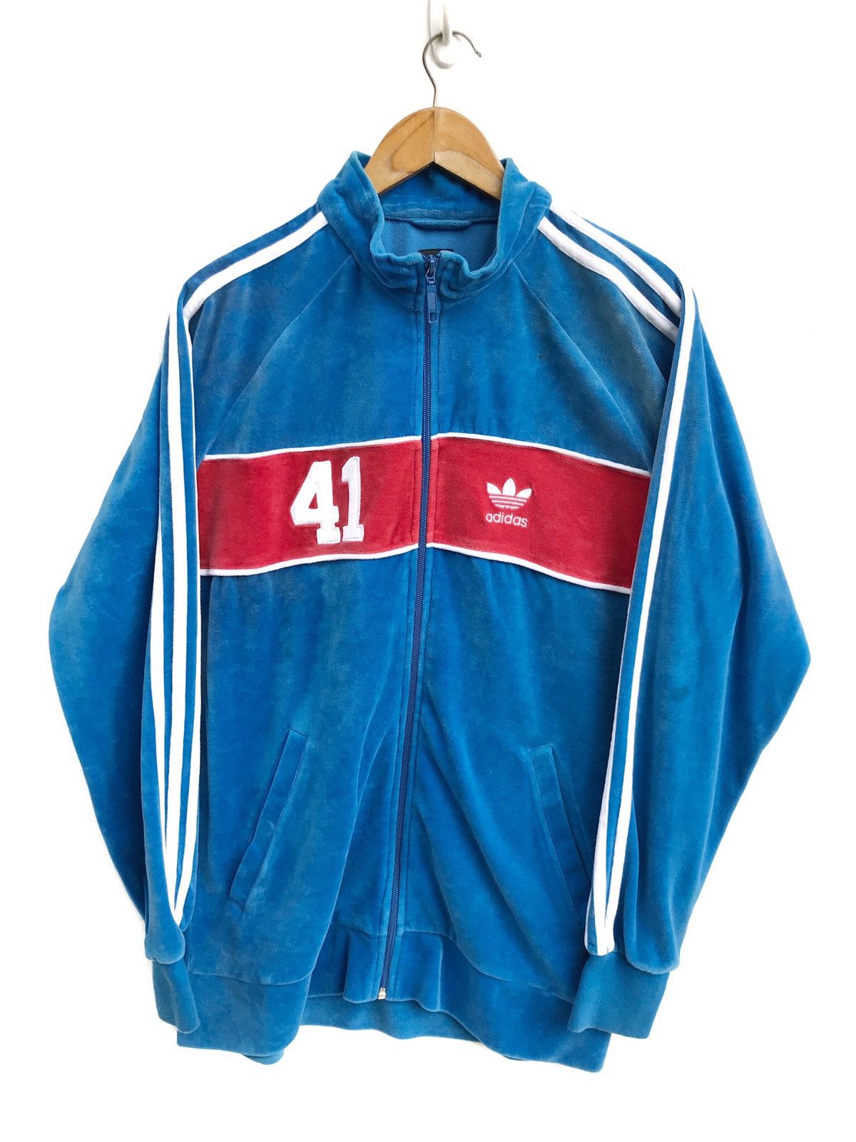 Vintage 90s Adidas Trefoil Logo Velvet Zipper Jacket