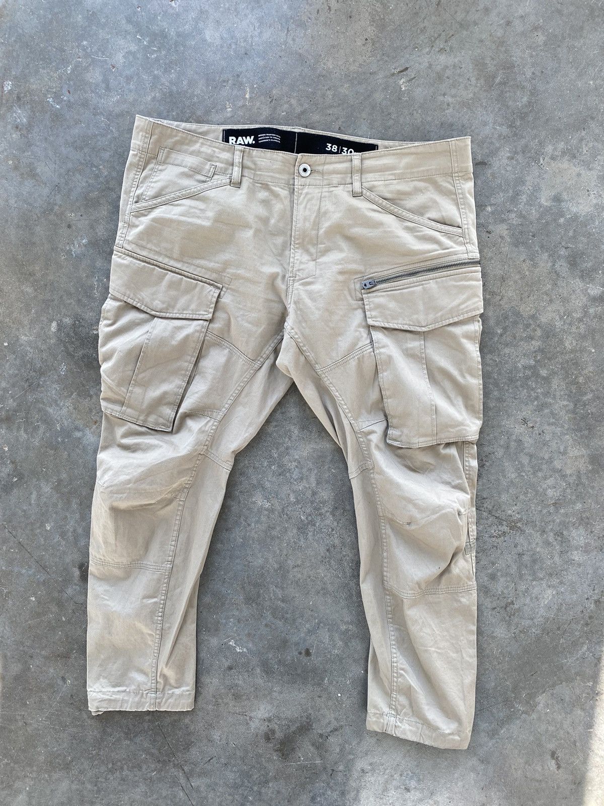 image of G Star Raw Front Cargo Pocket Sand Work Pants Sz. 38 Zip in Beige, Men's