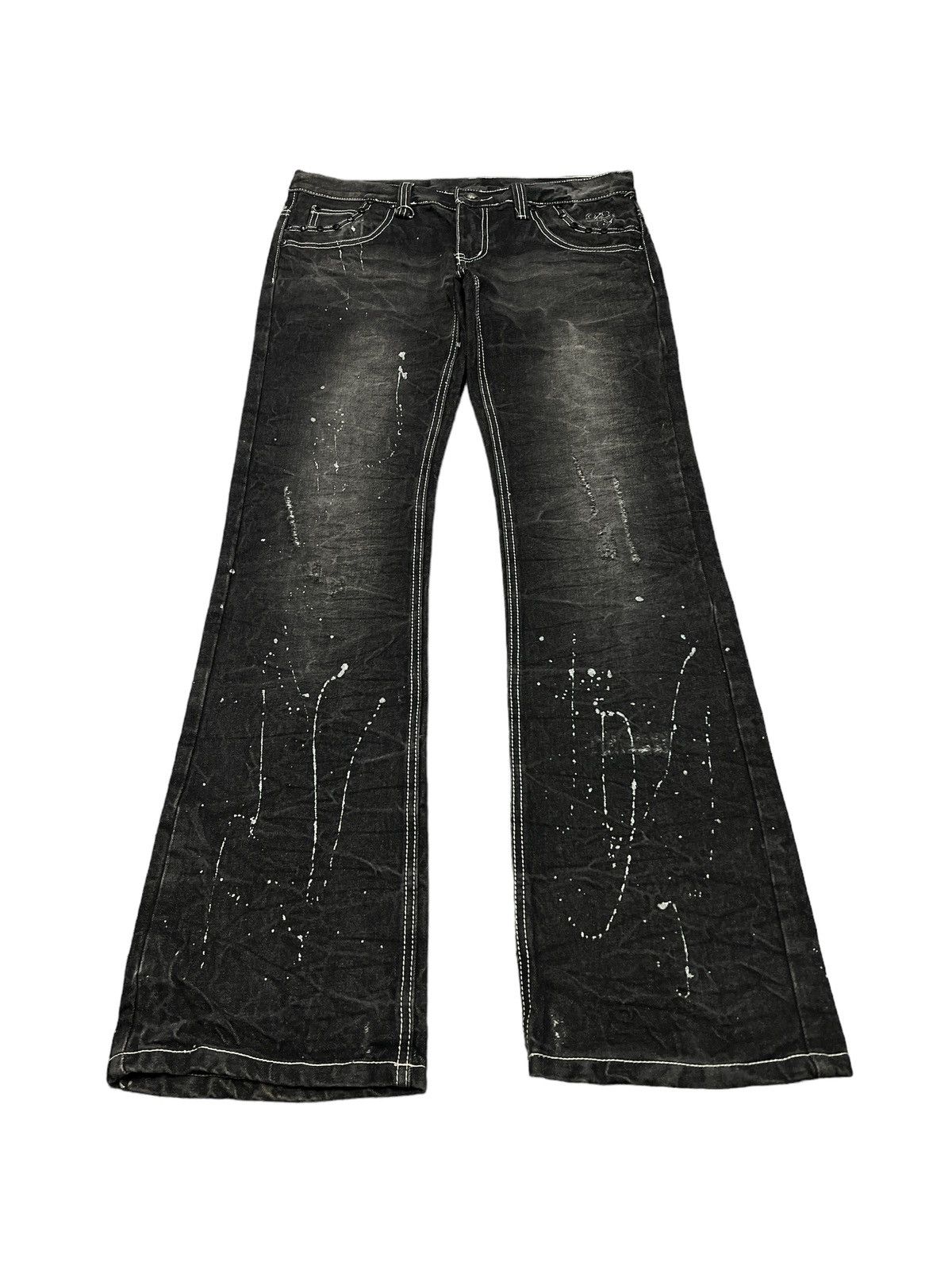 Japanese Brand FLARED💥BERNINGS SHO SPLATTER DISTRESSED DENIM PANT Size US 34 / EU 50 - 2 Thumbnail