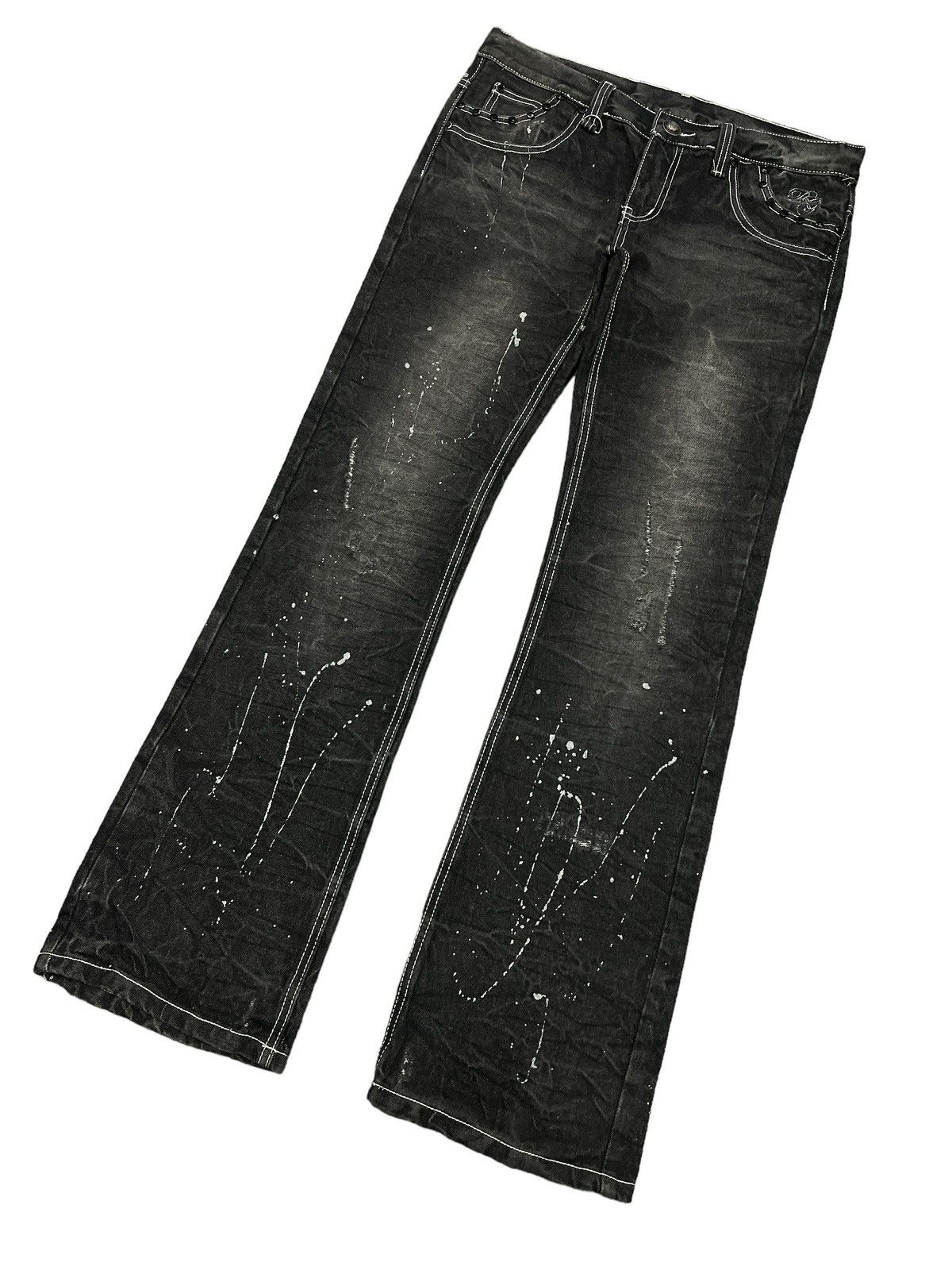 Japanese Brand FLARED💥BERNINGS SHO SPLATTER DISTRESSED DENIM PANT Size US 34 / EU 50 - 5 Thumbnail