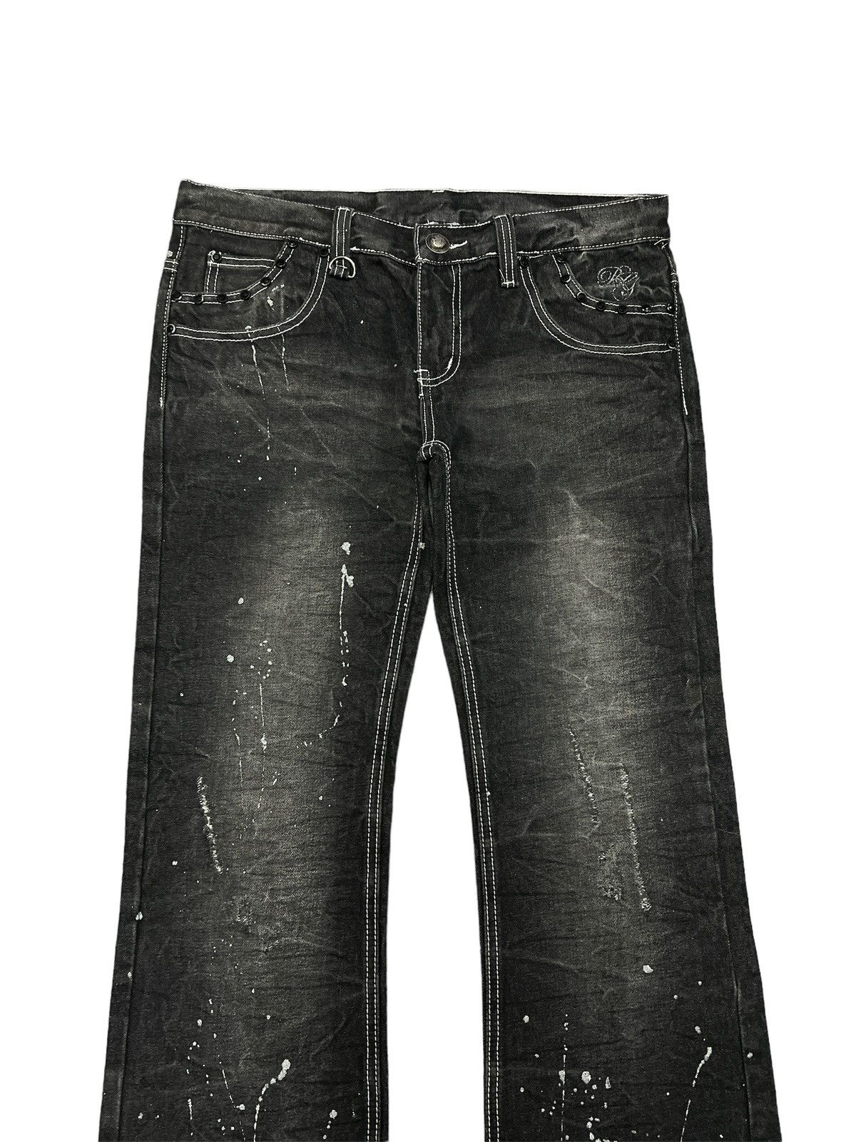 Japanese Brand FLARED💥BERNINGS SHO SPLATTER DISTRESSED DENIM PANT Size US 34 / EU 50 - 3 Thumbnail