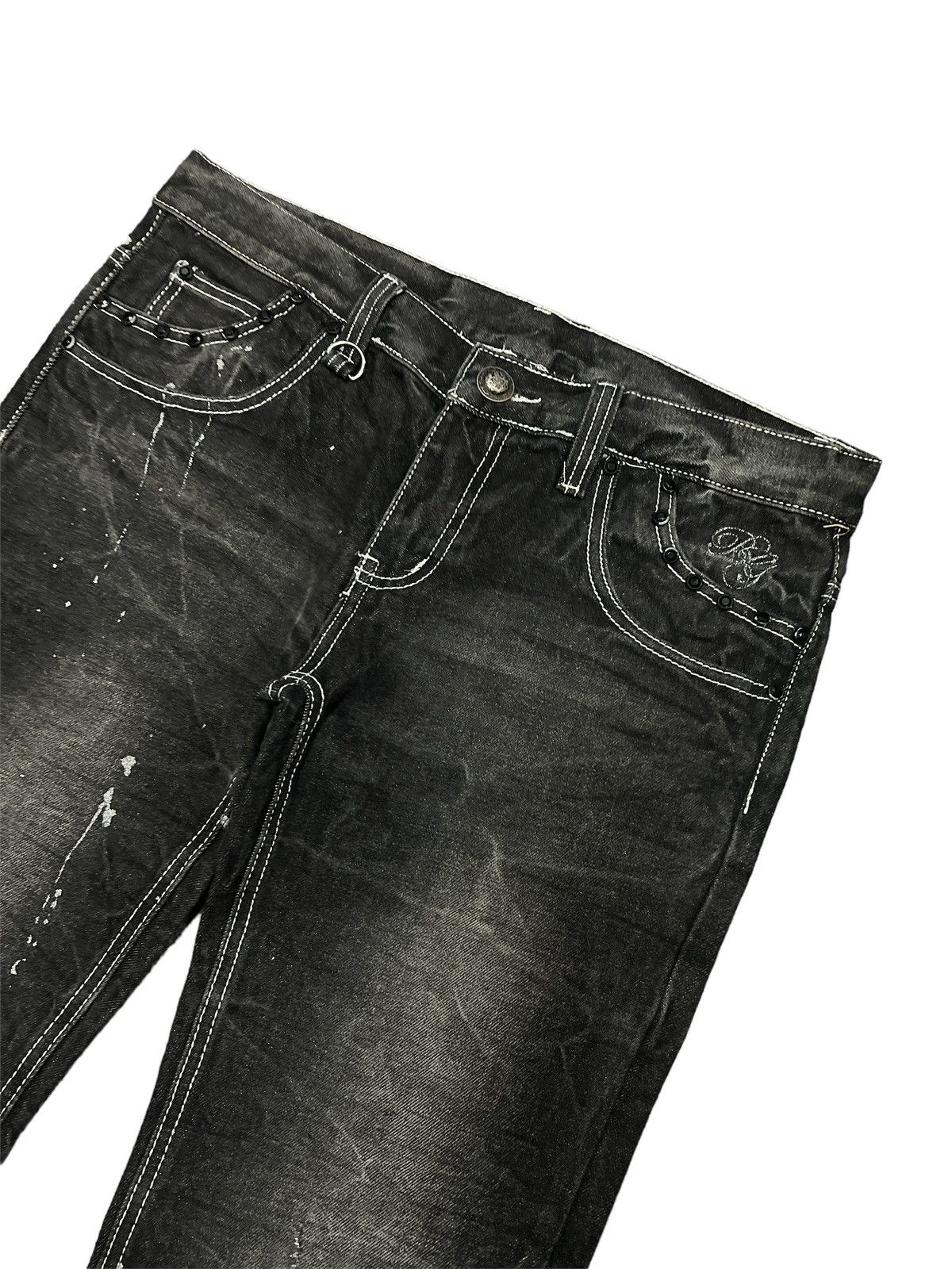 Japanese Brand FLARED💥BERNINGS SHO SPLATTER DISTRESSED DENIM PANT Size US 34 / EU 50 - 6 Thumbnail